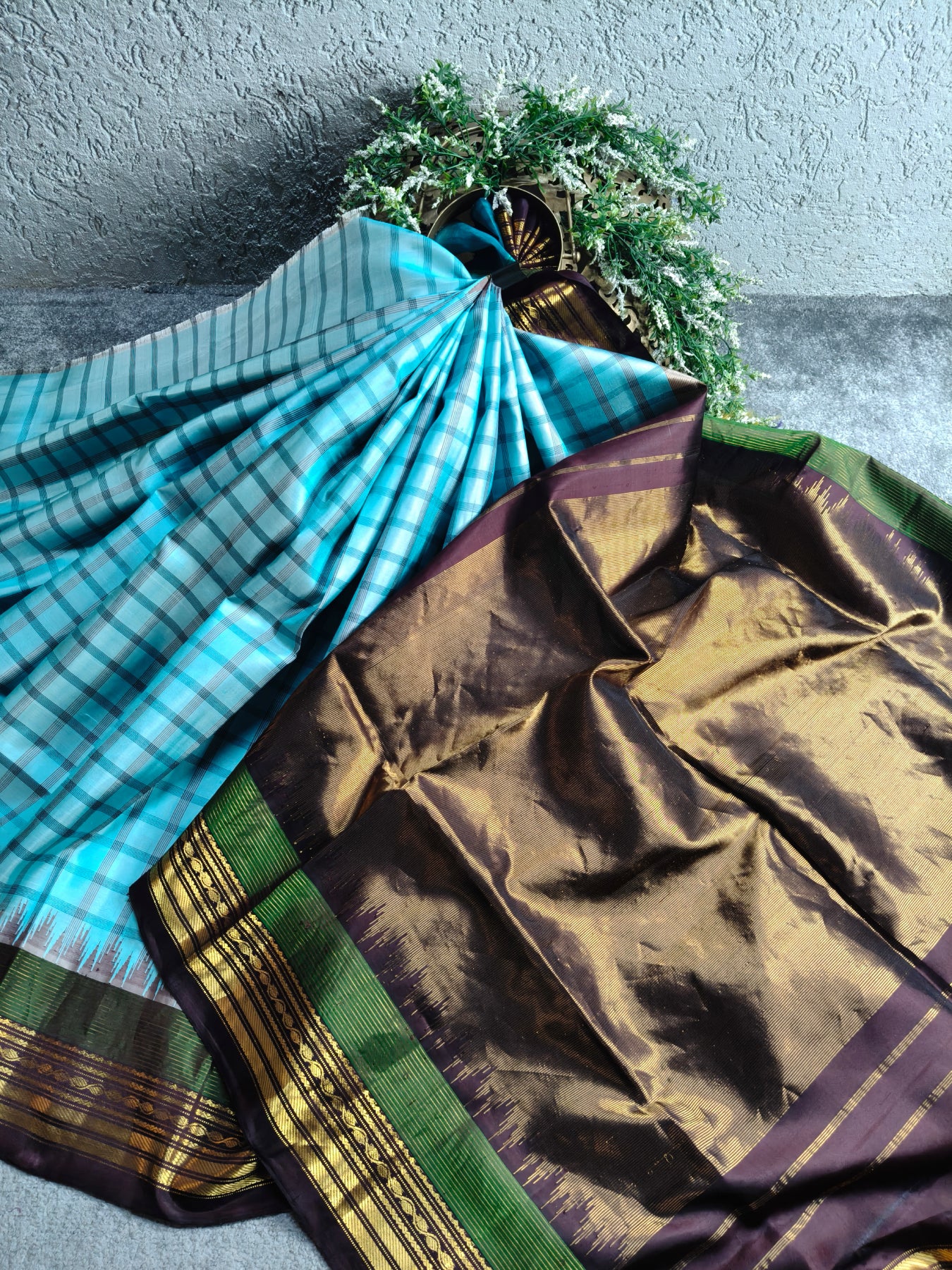 BLUE SILK PURE HANDLOOM GADWAL SAREE
