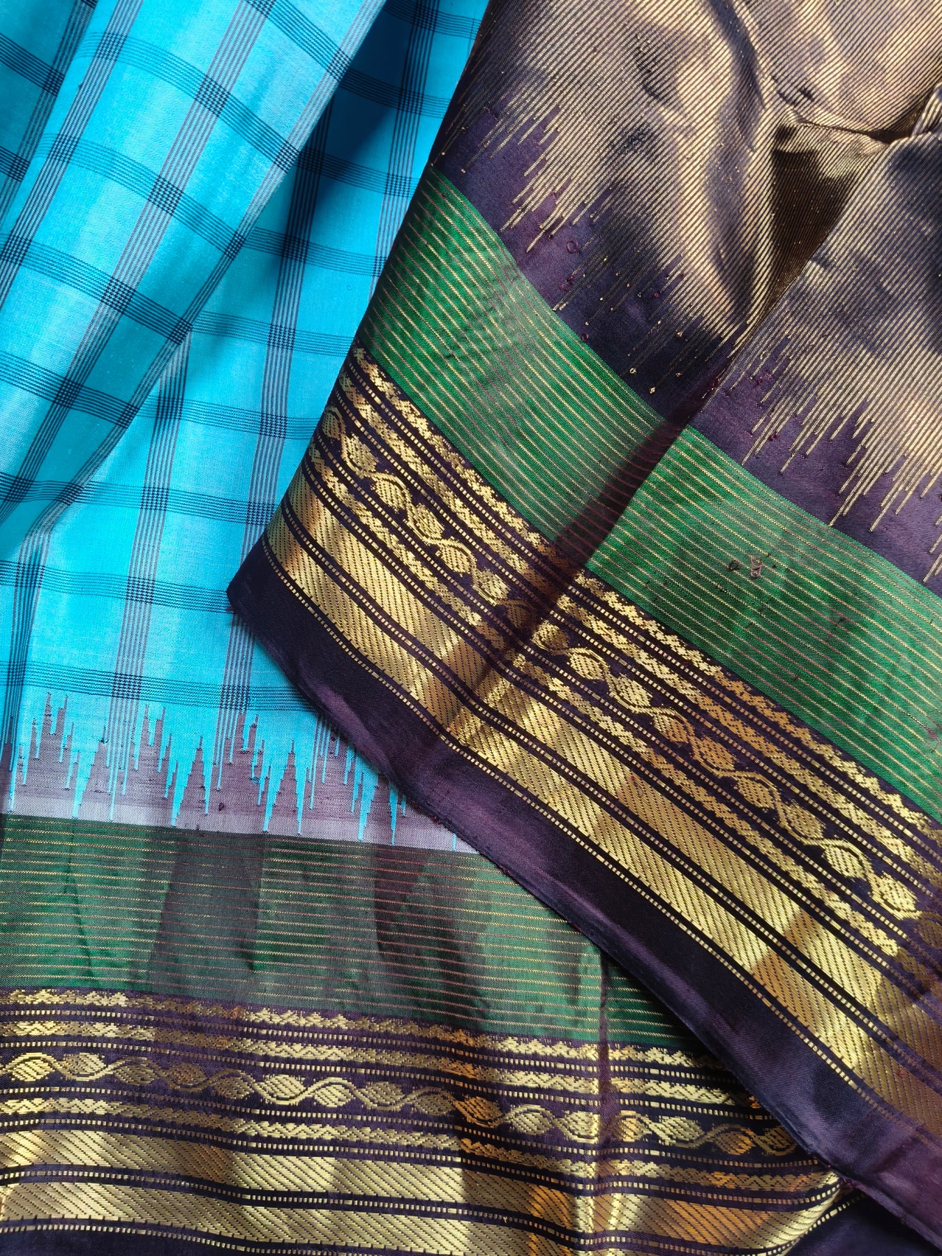 BLUE SILK PURE HANDLOOM GADWAL SAREE