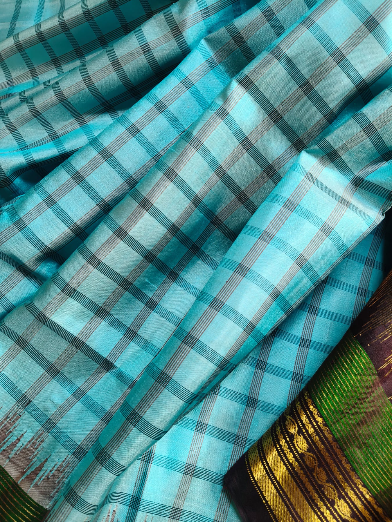 BLUE SILK PURE HANDLOOM GADWAL SAREE