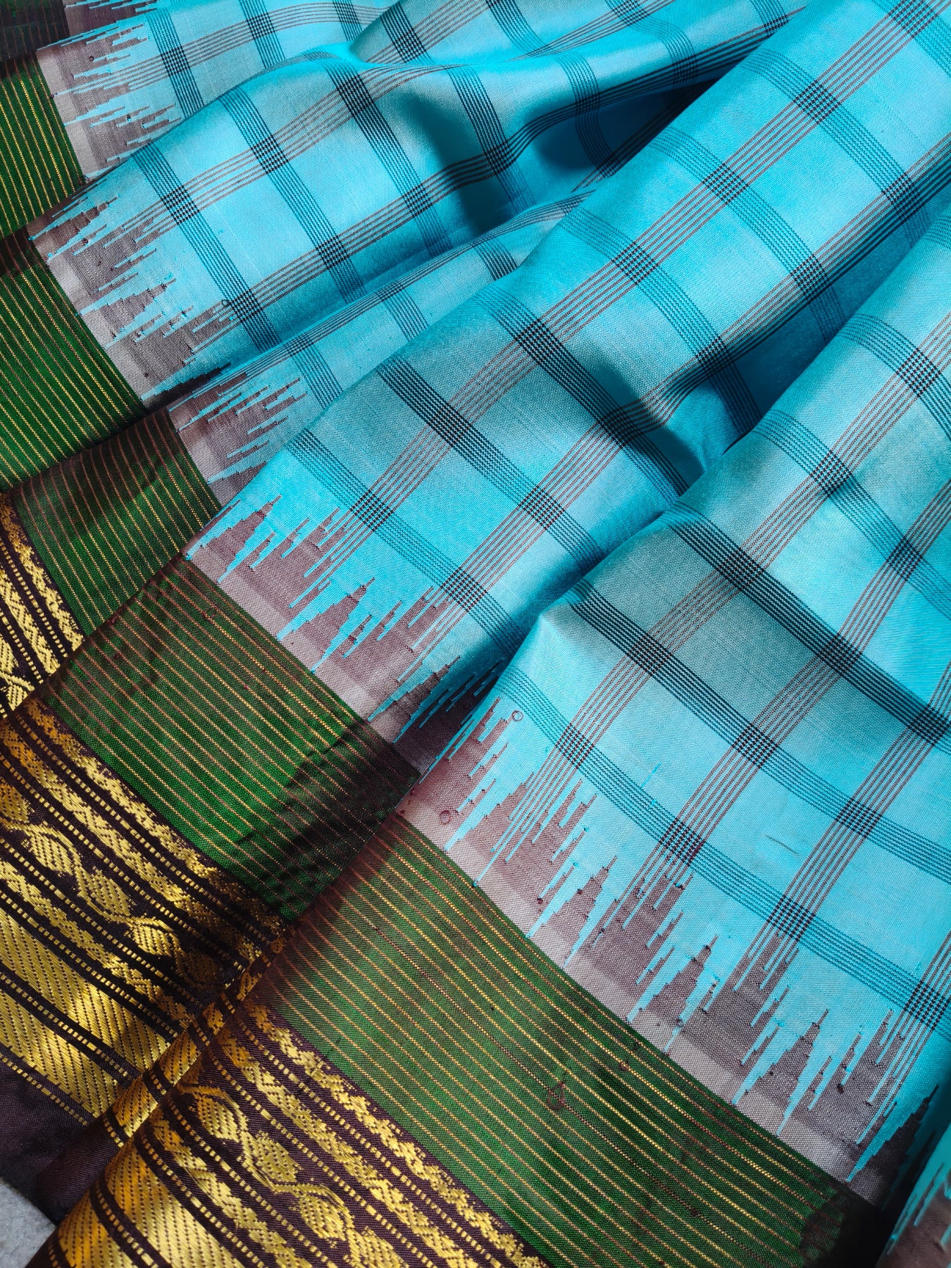 BLUE SILK PURE HANDLOOM GADWAL SAREE