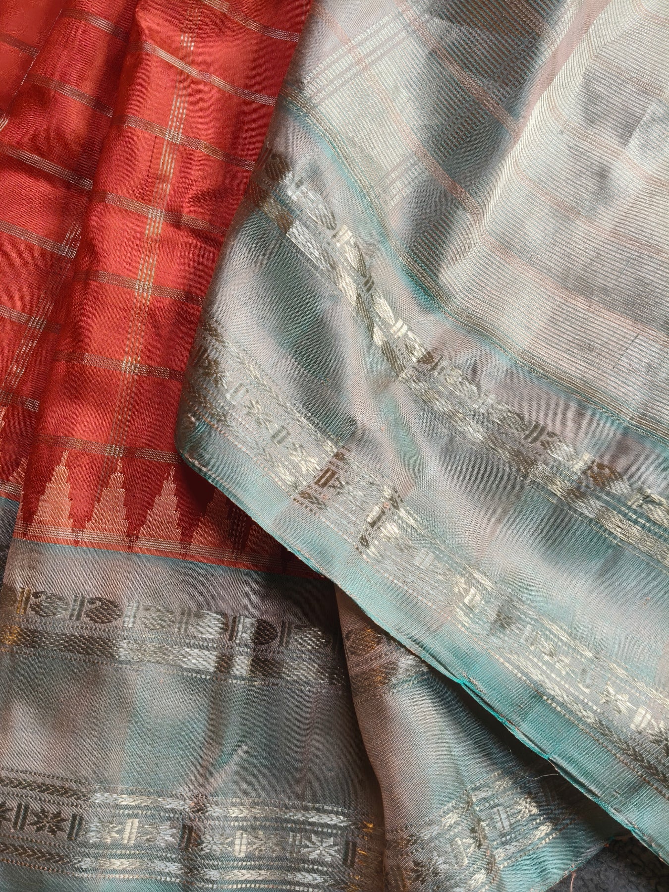 RED SILK PURE HANDLOOM GADWAL SAREE