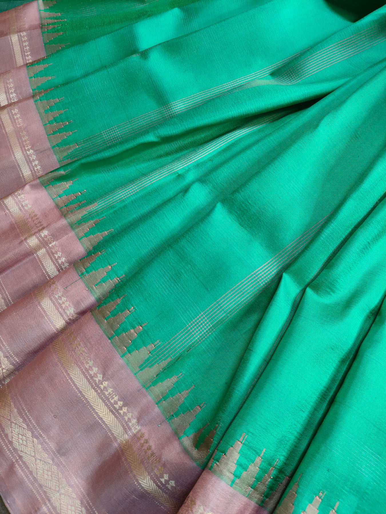 AQUA BLUE SILK PURE HANDLOOM GADWAL SAREE