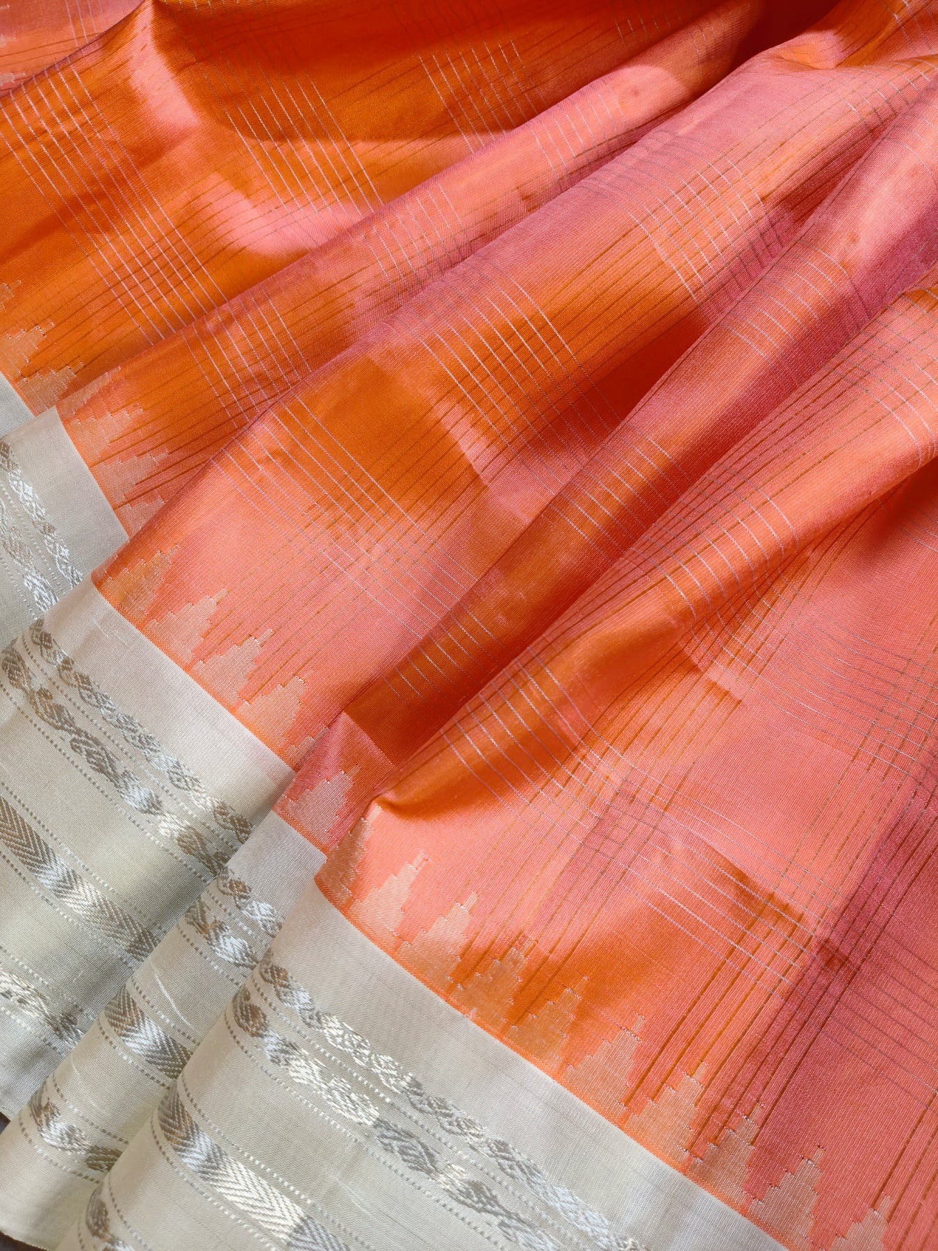 CORAL SILK PURE HANDLOOM GADWAL SAREE