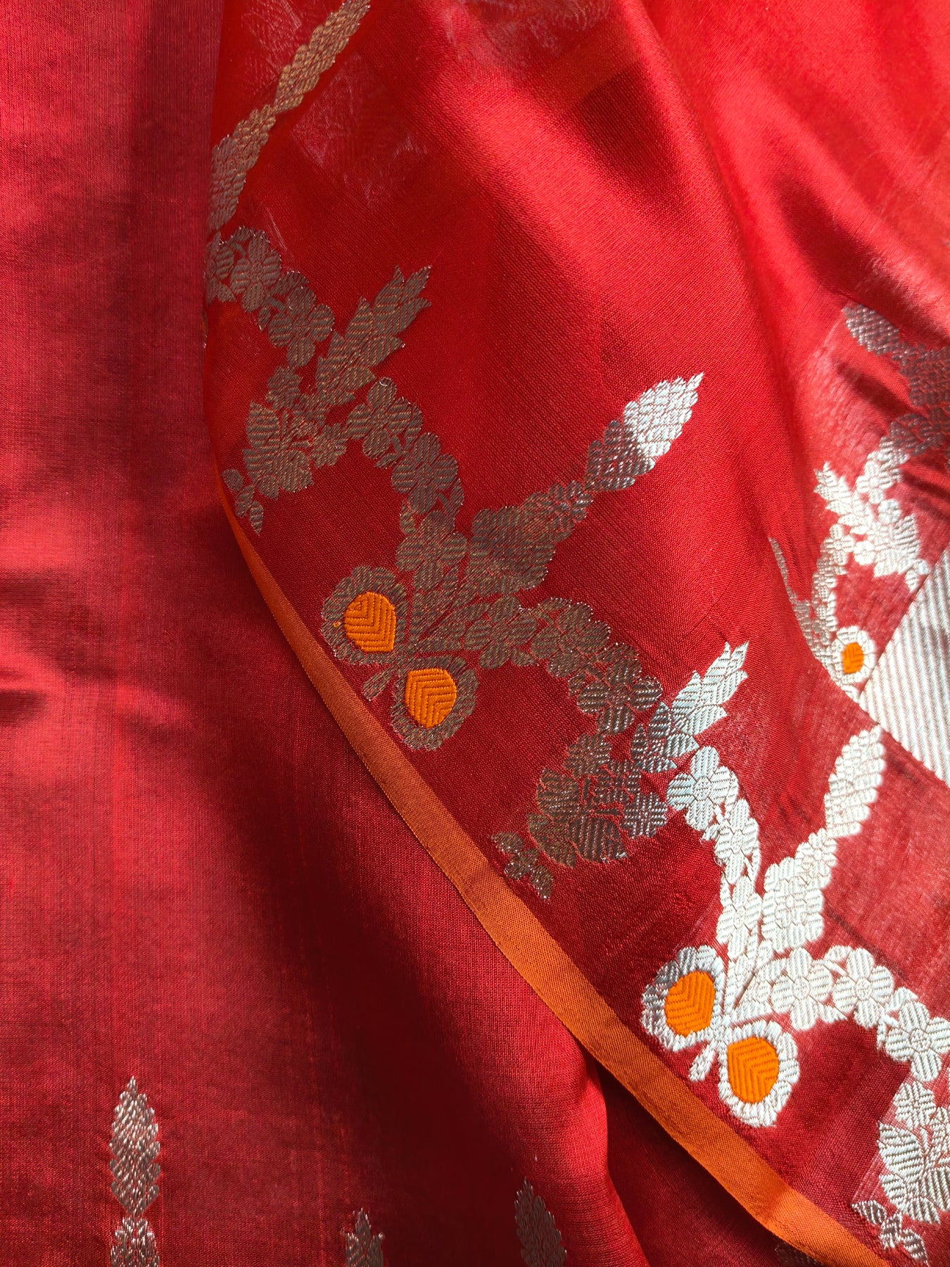 RED SILK PURE HANDLOOM CHANDERI SAREE