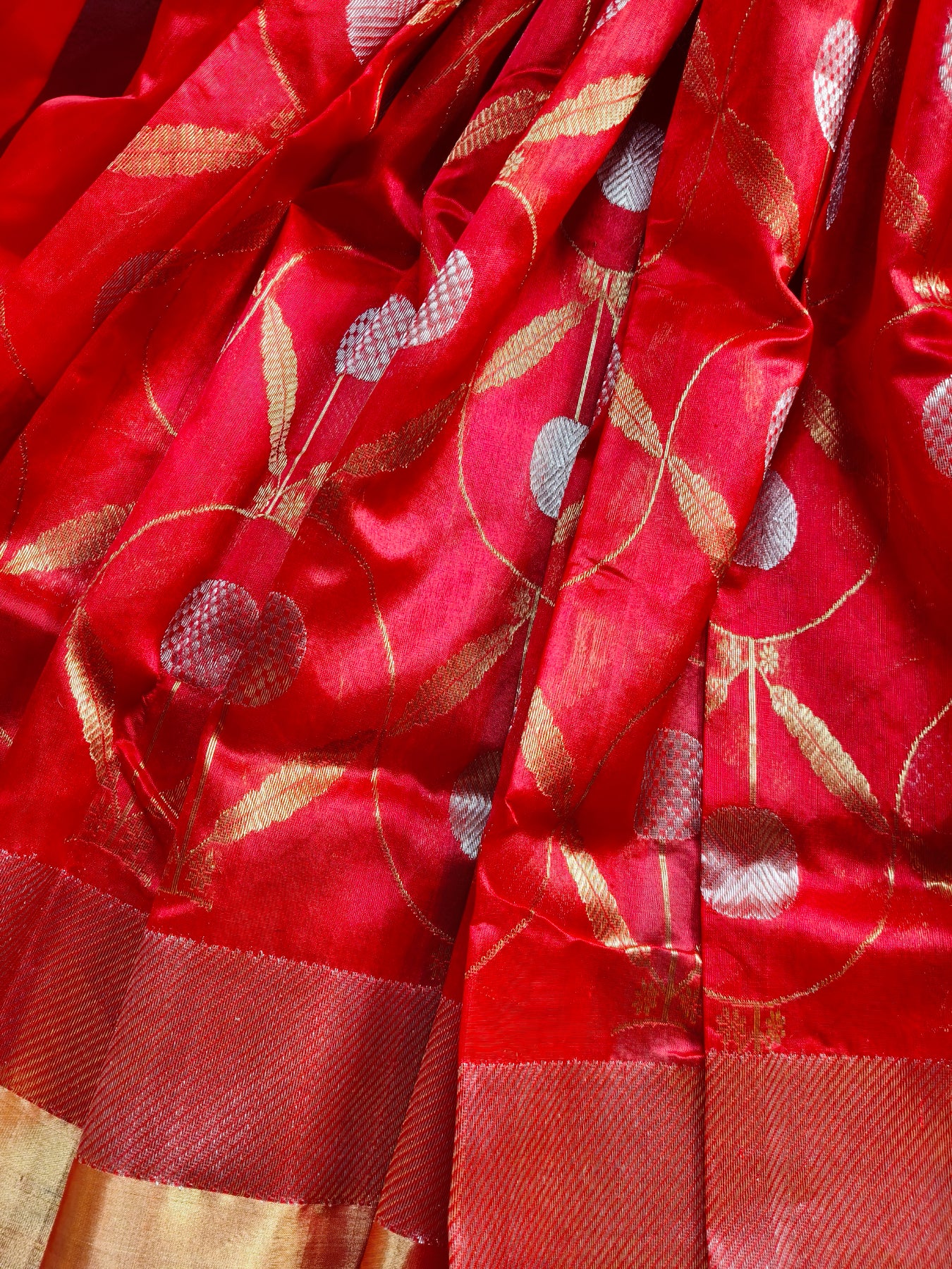 RED SILK PURE HANDLOOM CHANDERI SAREE