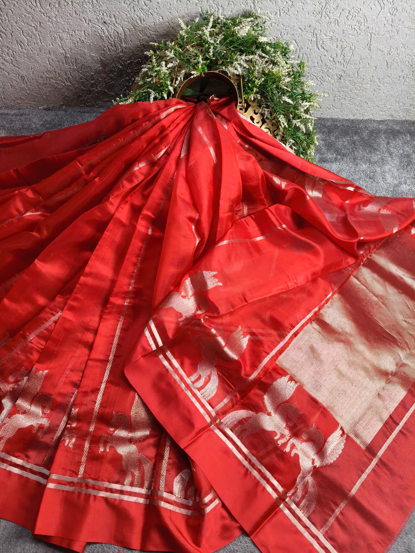 RED SILK PURE HANDLOOM CHANDERI SAREE