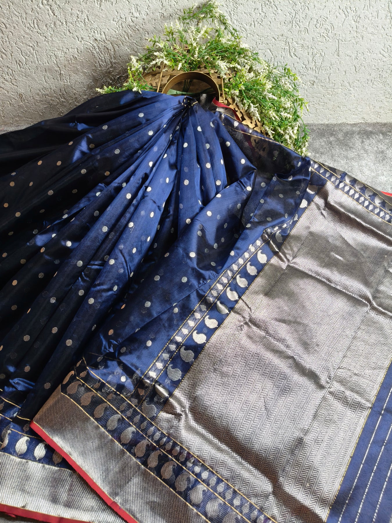 MIDNIGHT BLUE SILK PURE HANDLOOM CHANDERI SAREE