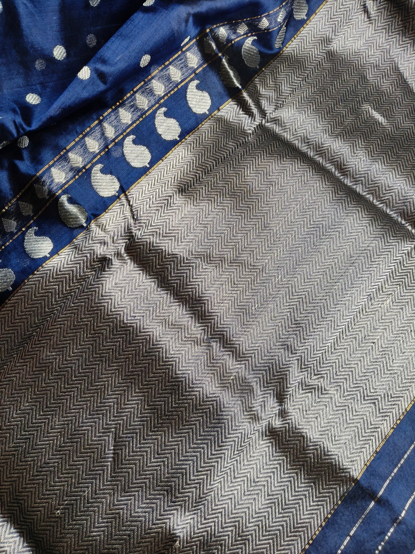 MIDNIGHT BLUE SILK PURE HANDLOOM CHANDERI SAREE