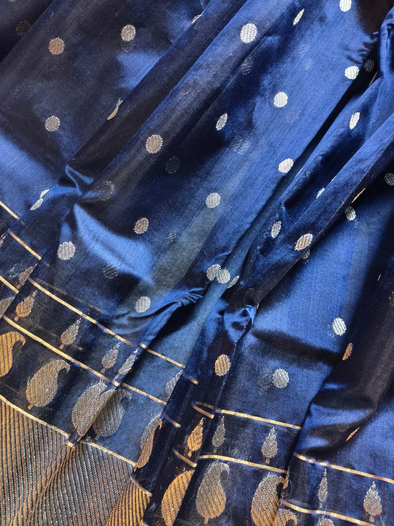MIDNIGHT BLUE SILK PURE HANDLOOM CHANDERI SAREE