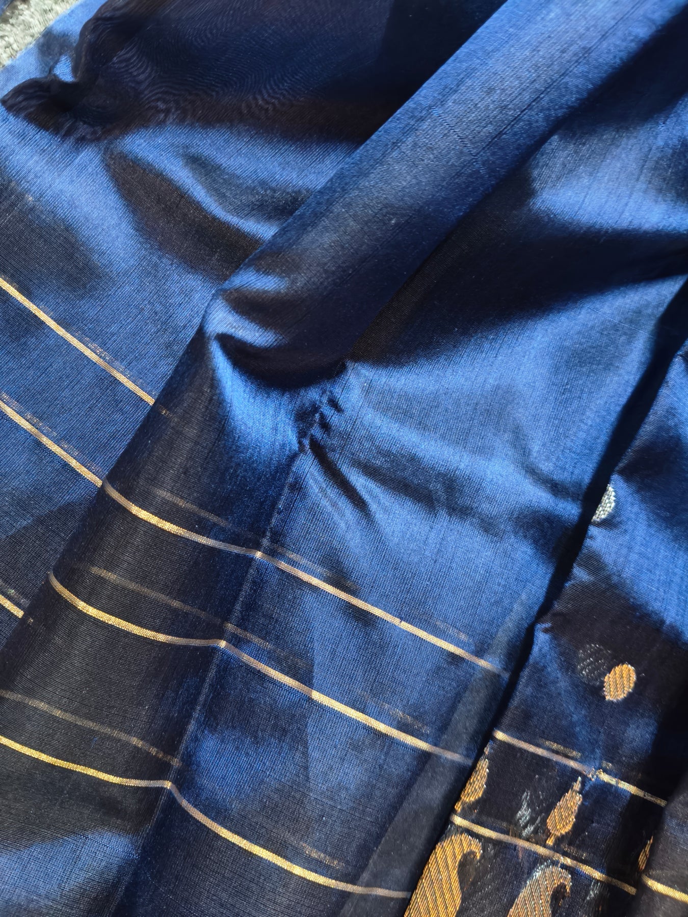 MIDNIGHT BLUE SILK PURE HANDLOOM CHANDERI SAREE
