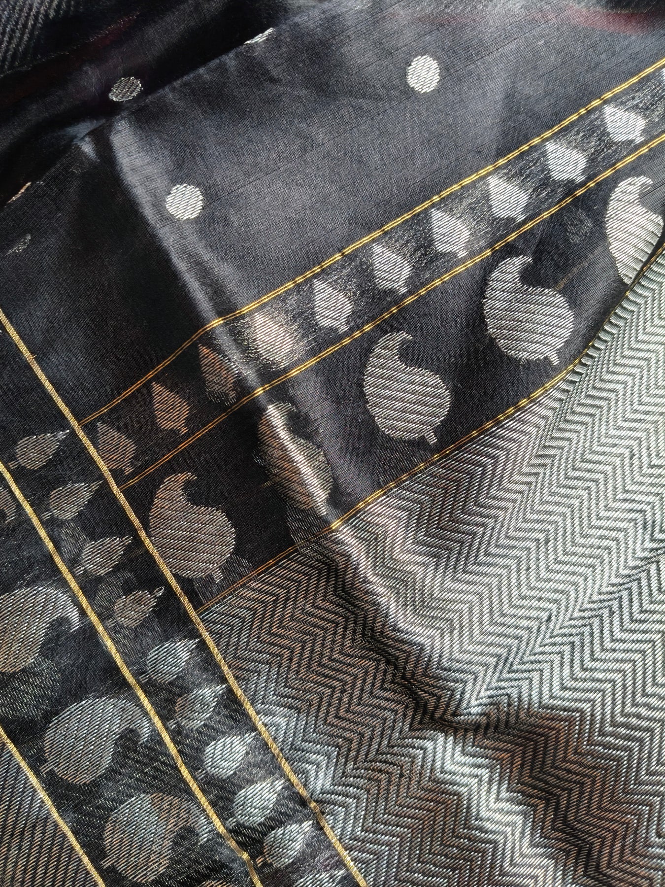 BLACK SILK PURE HANDLOOM CHANDERI SAREE