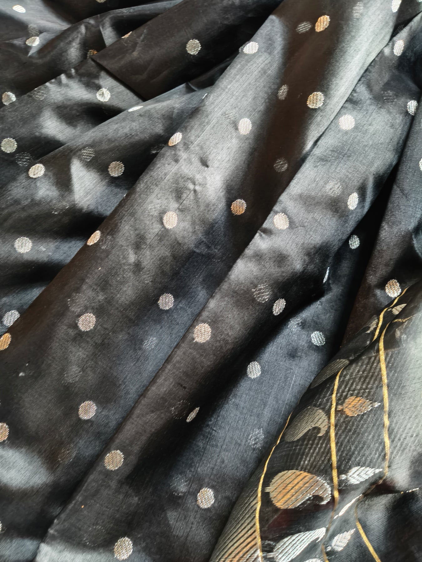 BLACK SILK PURE HANDLOOM CHANDERI SAREE