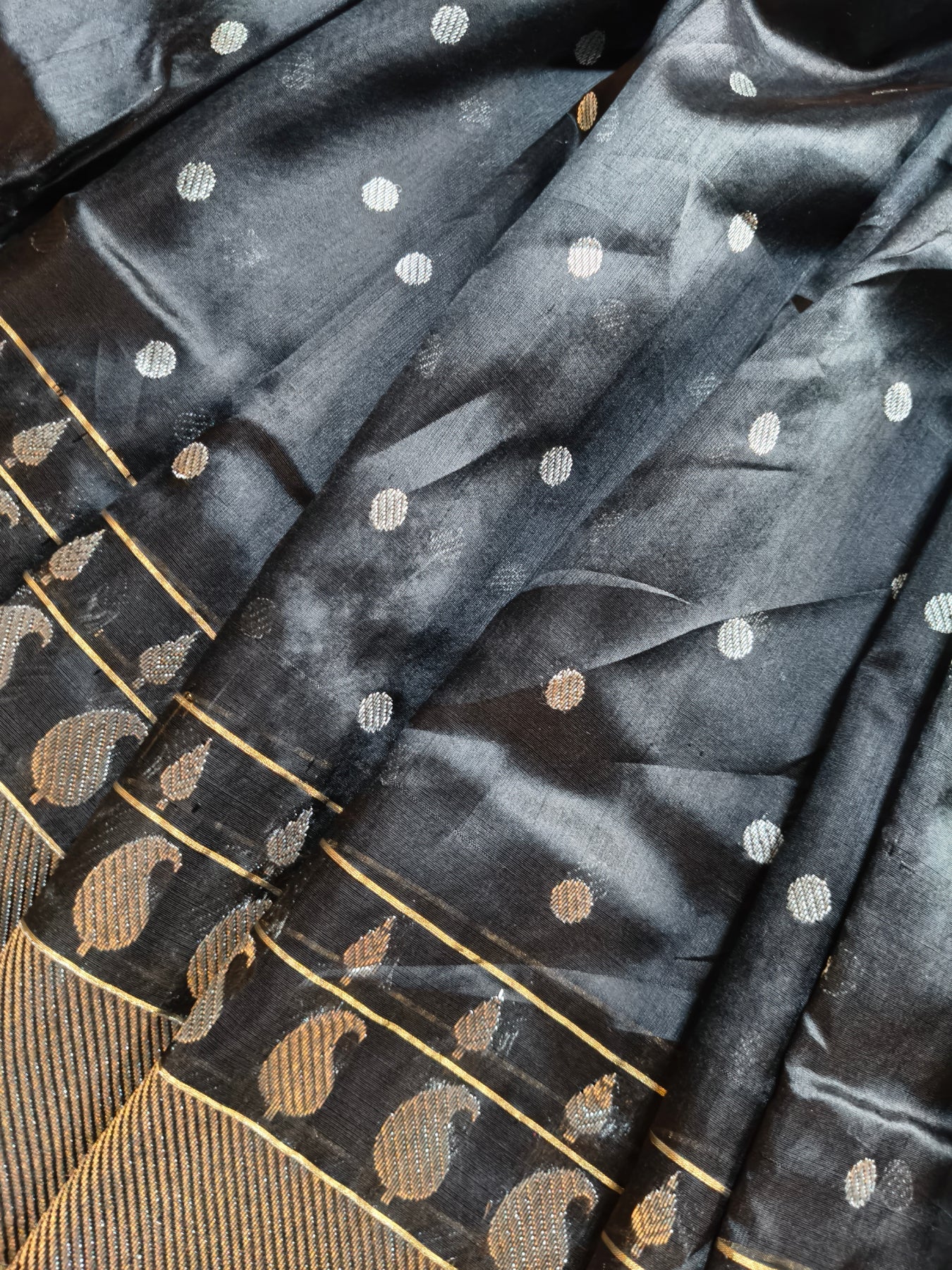 BLACK SILK PURE HANDLOOM CHANDERI SAREE