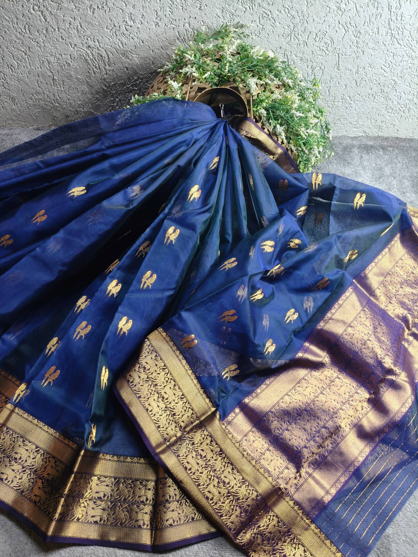 INDIGO BLUE KATAN SILK PURE HANDLOOM CHANDERI SAREE