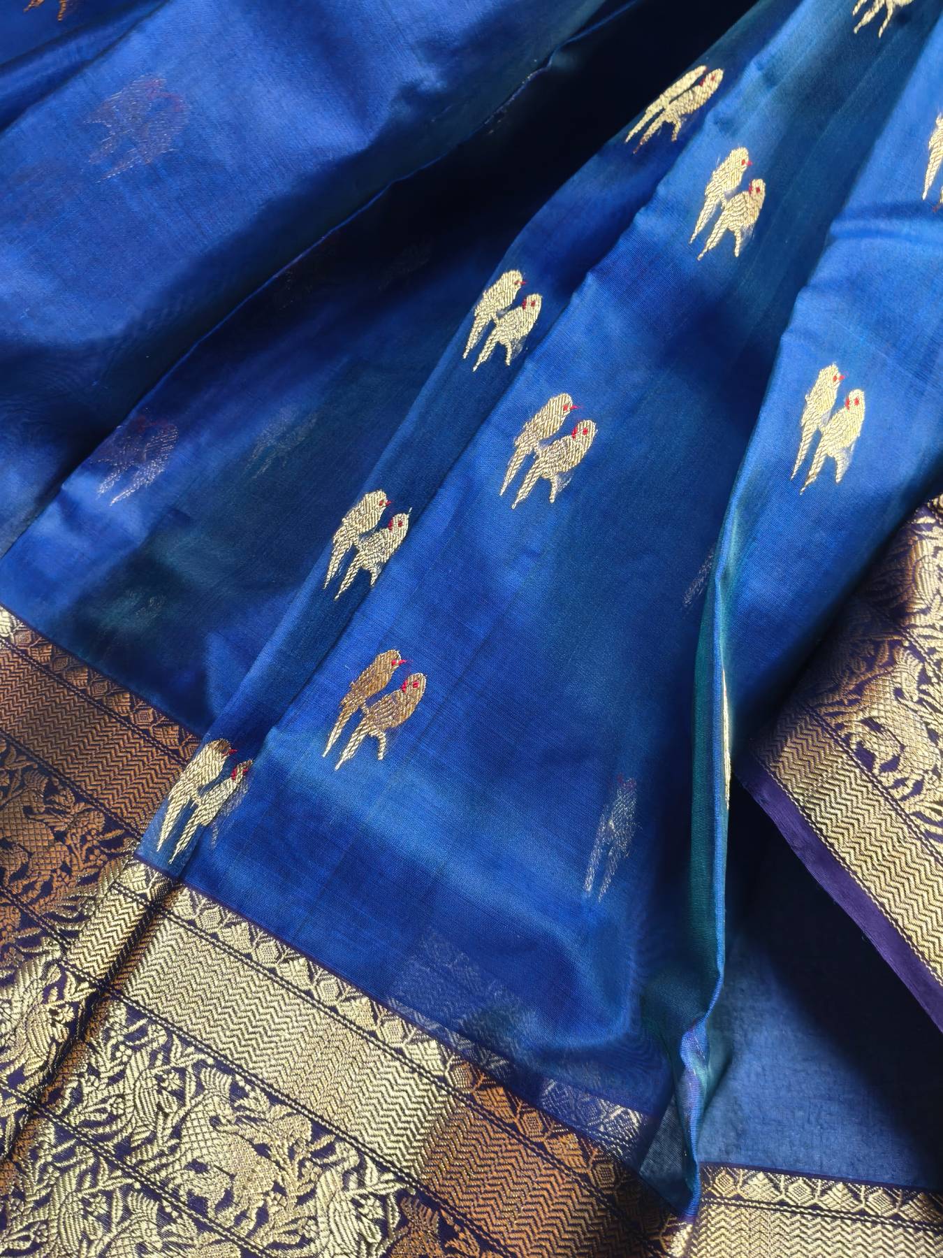 INDIGO BLUE KATAN SILK PURE HANDLOOM CHANDERI SAREE