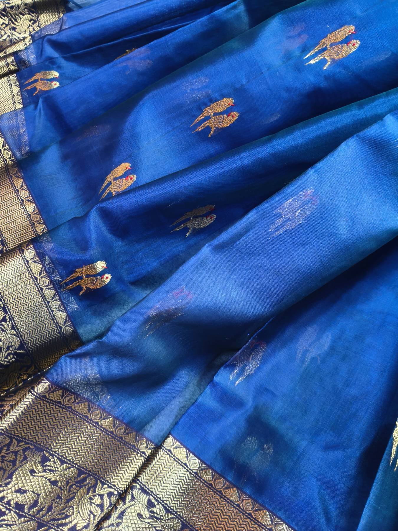 INDIGO BLUE KATAN SILK PURE HANDLOOM CHANDERI SAREE