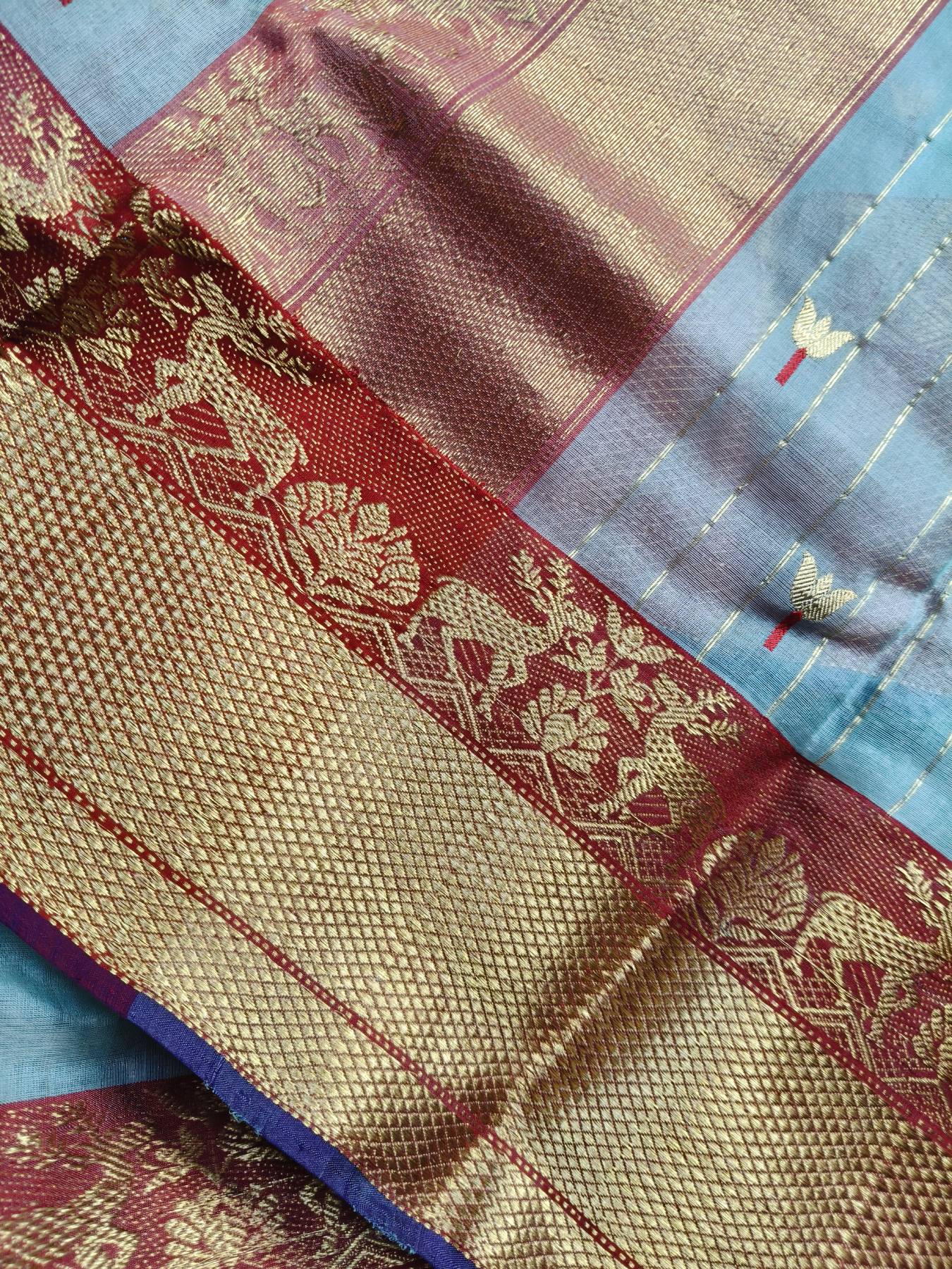 SKY BLUE KATAN SILK PURE HANDLOOM CHANDERI SAREE