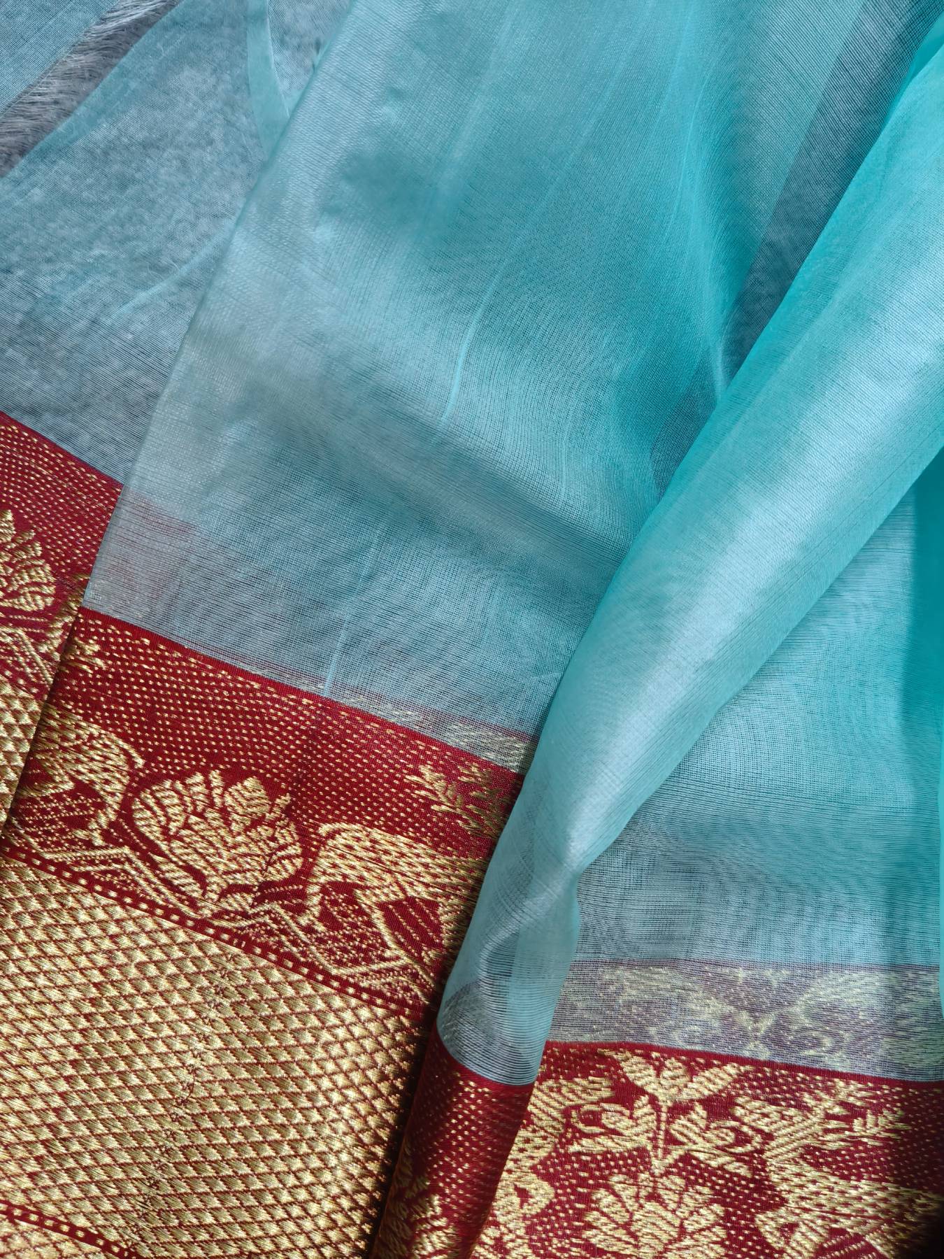 SKY BLUE KATAN SILK PURE HANDLOOM CHANDERI SAREE