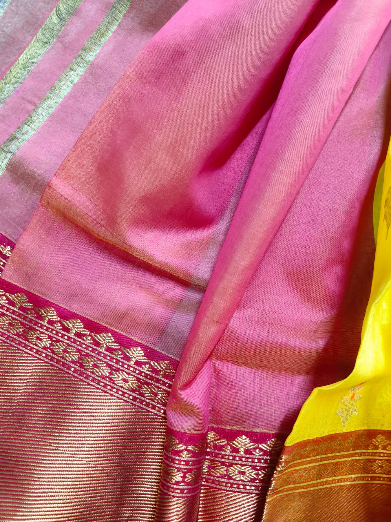 YELLOW PATTU SILK PURE HANDLOOM CHANDERI SAREE
