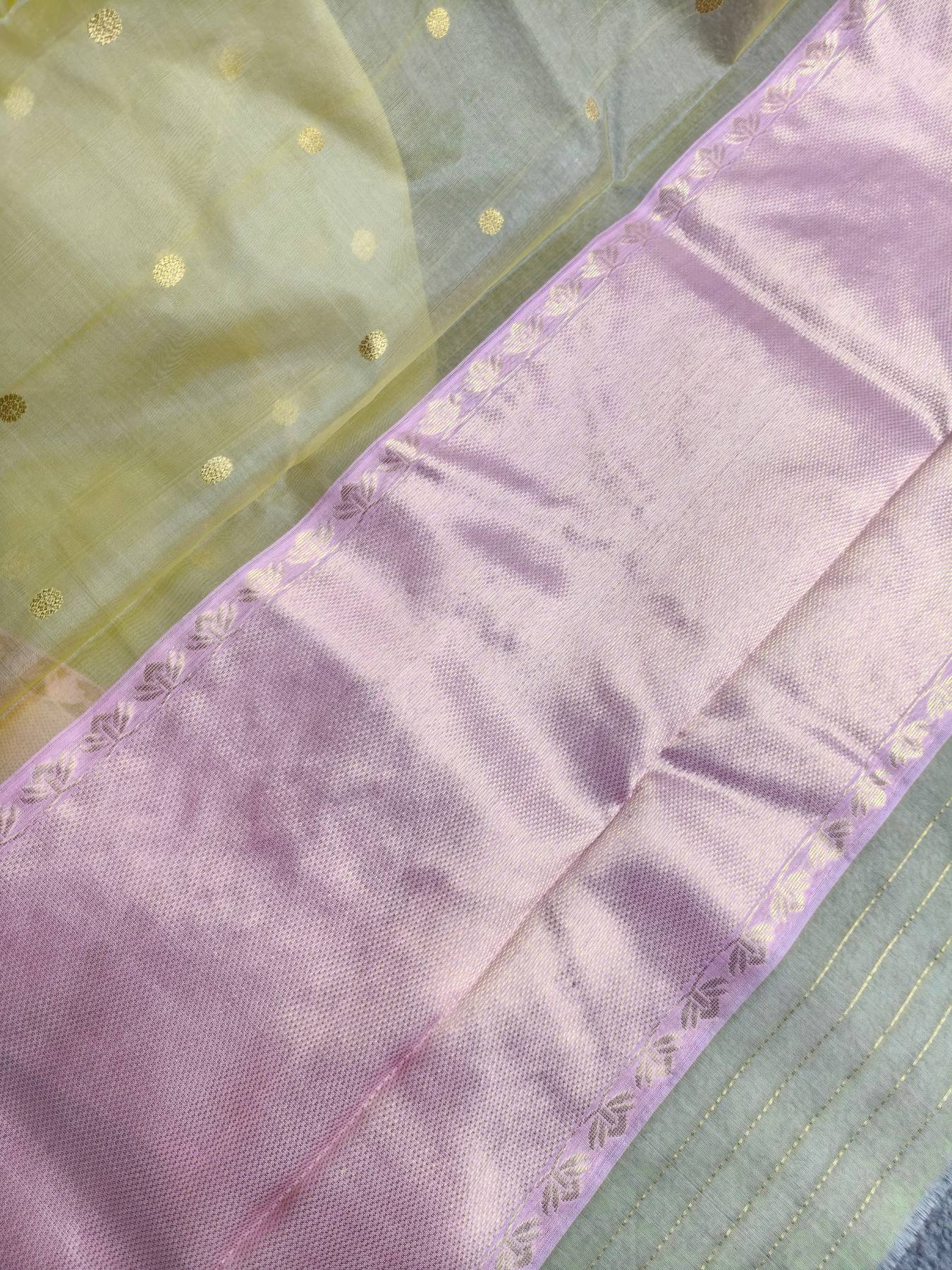 LIME YELLOW KATAN SILK PURE HANDLOOM CHANDERI SAREE