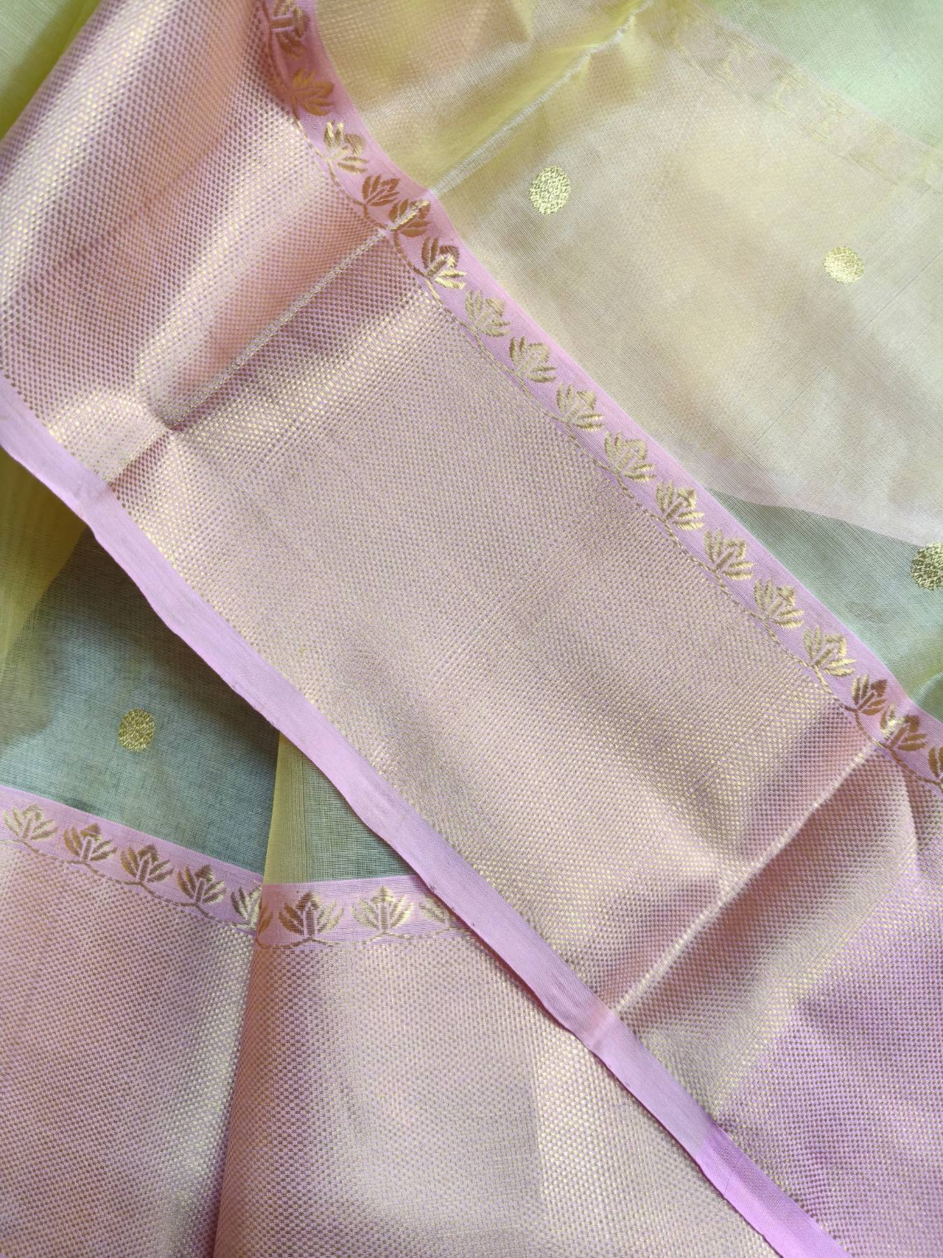 LIME YELLOW KATAN SILK PURE HANDLOOM CHANDERI SAREE