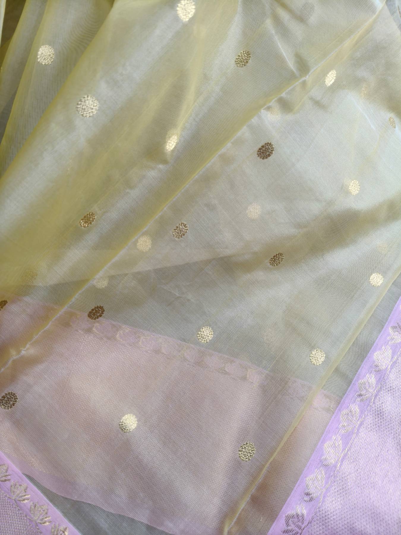 LIME YELLOW KATAN SILK PURE HANDLOOM CHANDERI SAREE