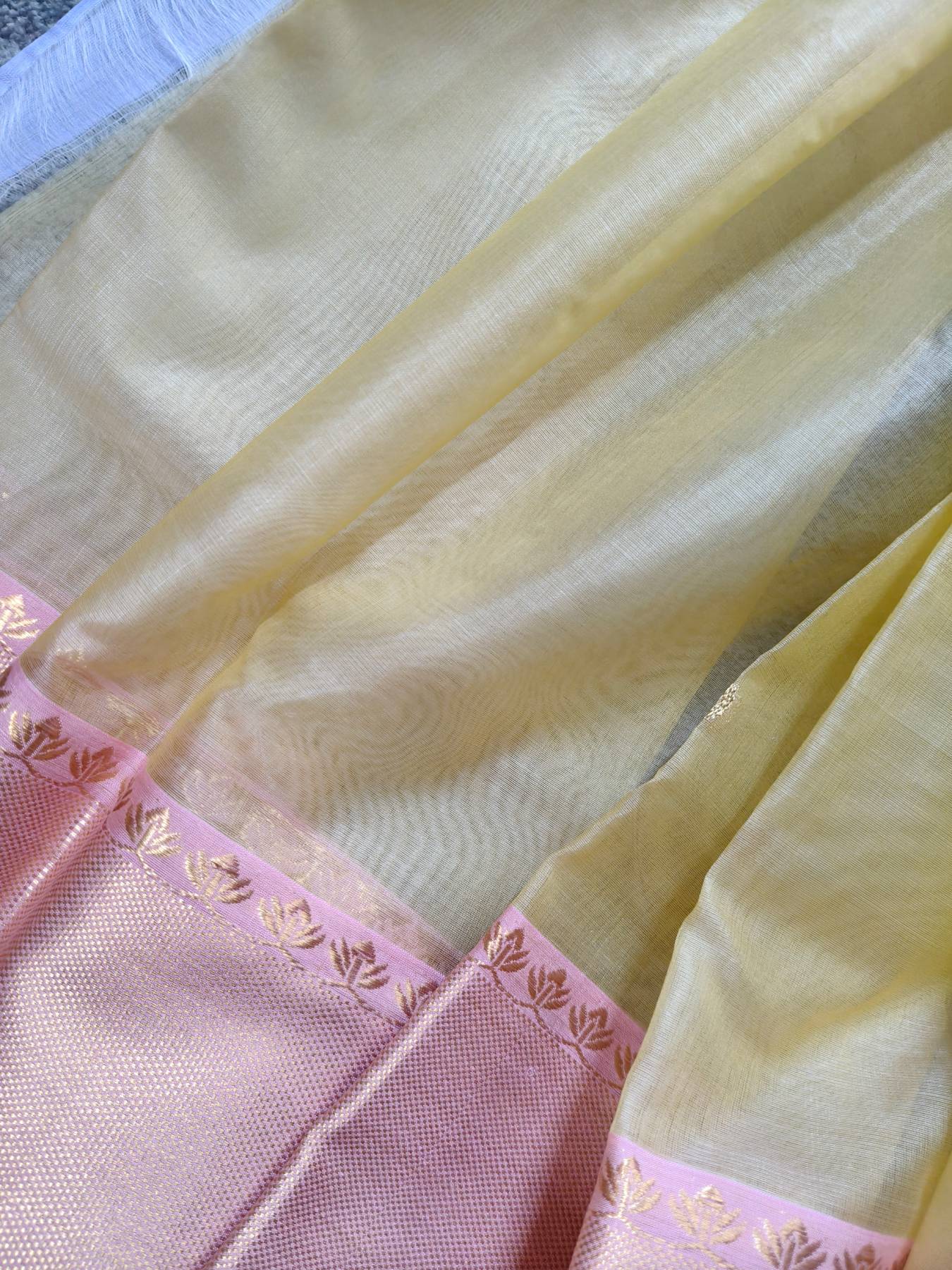 LIME YELLOW KATAN SILK PURE HANDLOOM CHANDERI SAREE