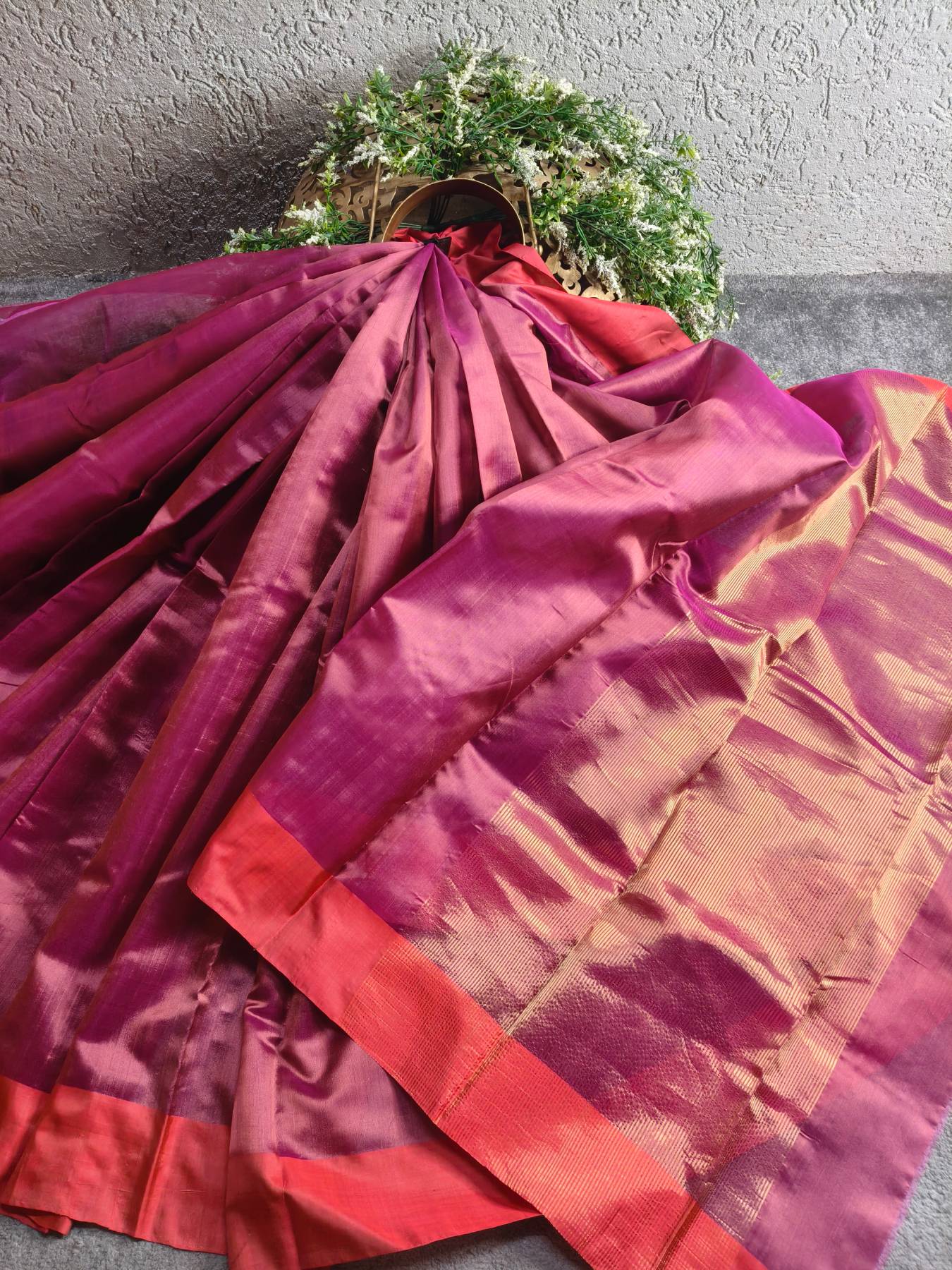WINE PATTU SILK PURE HANDLOOM CHANDERI SAREE