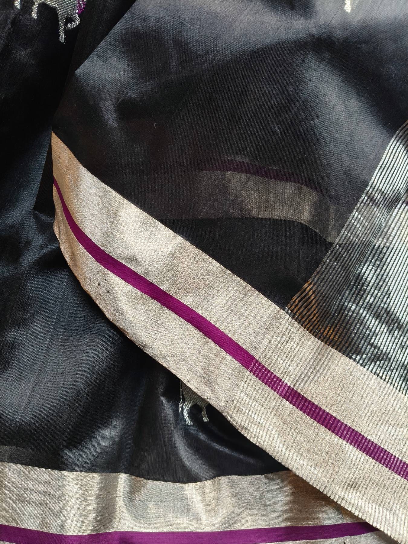 BLACK SILK PURE HANDLOOM CHANDERI SAREE