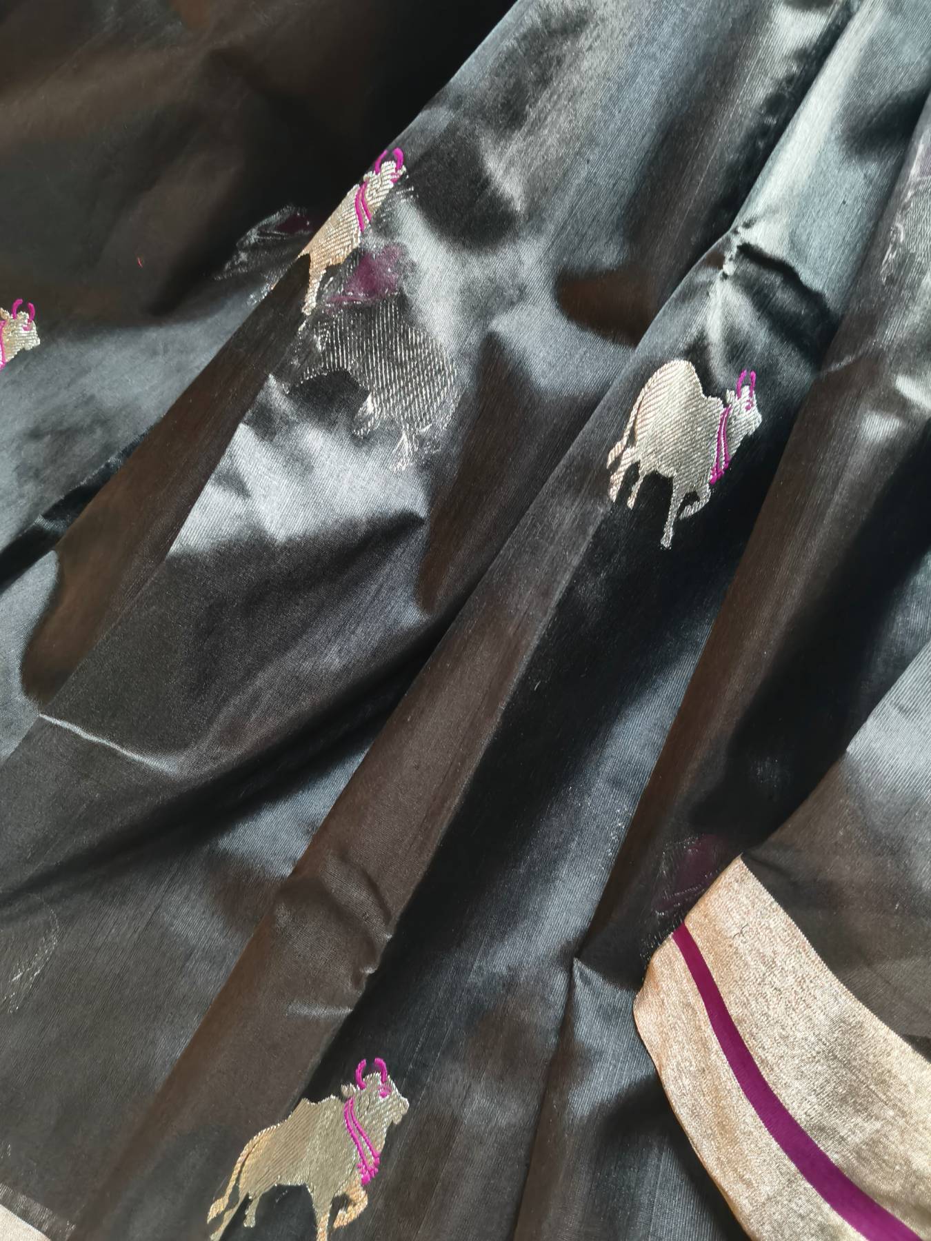 BLACK SILK PURE HANDLOOM CHANDERI SAREE