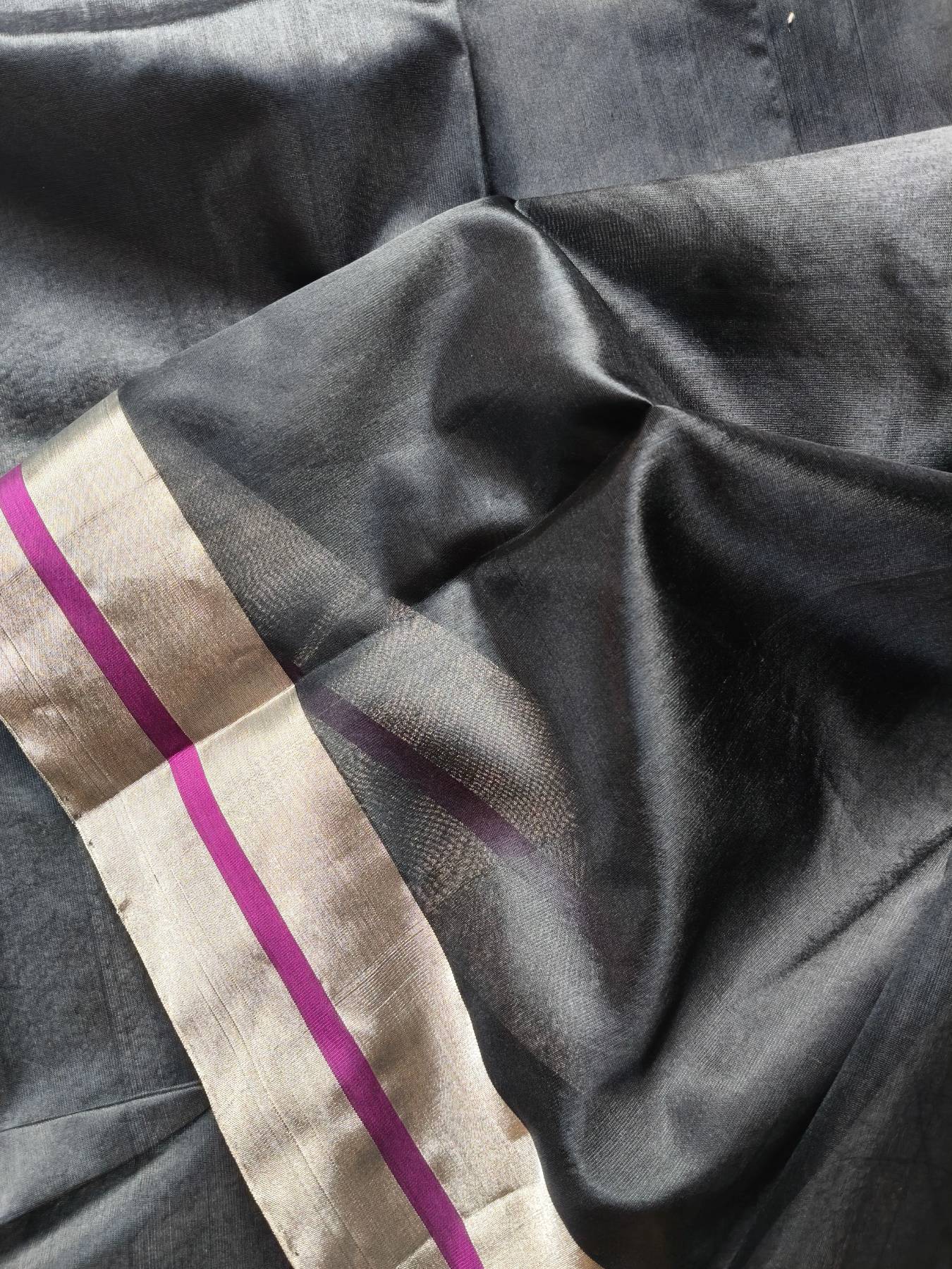 BLACK SILK PURE HANDLOOM CHANDERI SAREE