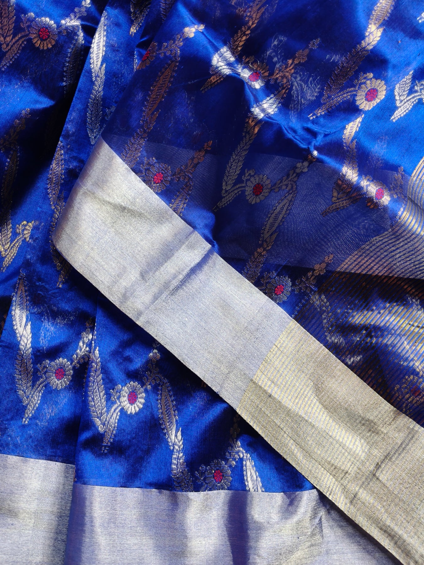 ROYAL BLUE PATTU SILK PURE HANDLOOM CHANDERI SAREE
