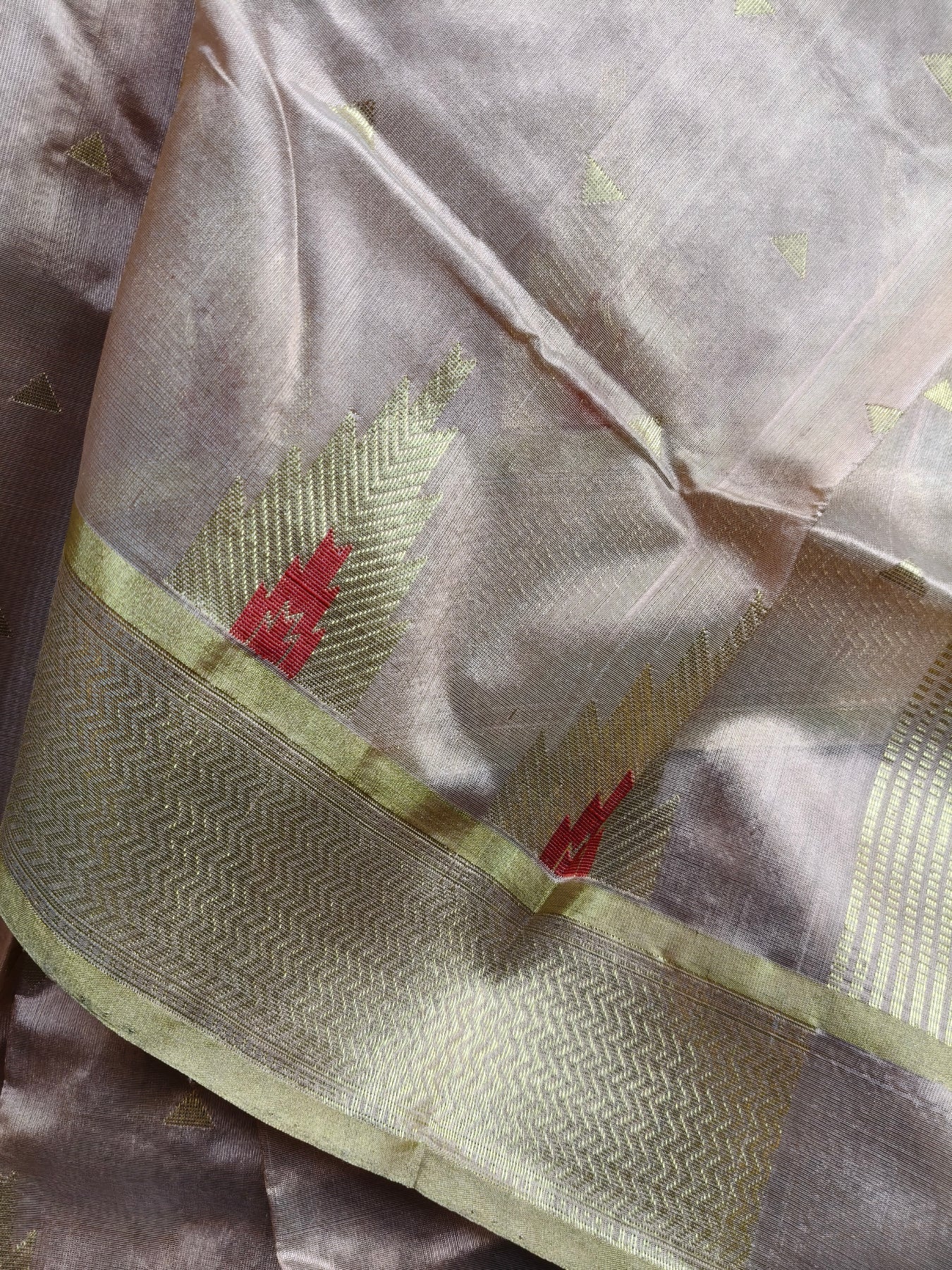 PEACH SILK PURE HANDLOOM EK NALIYA CHANDERI SAREE