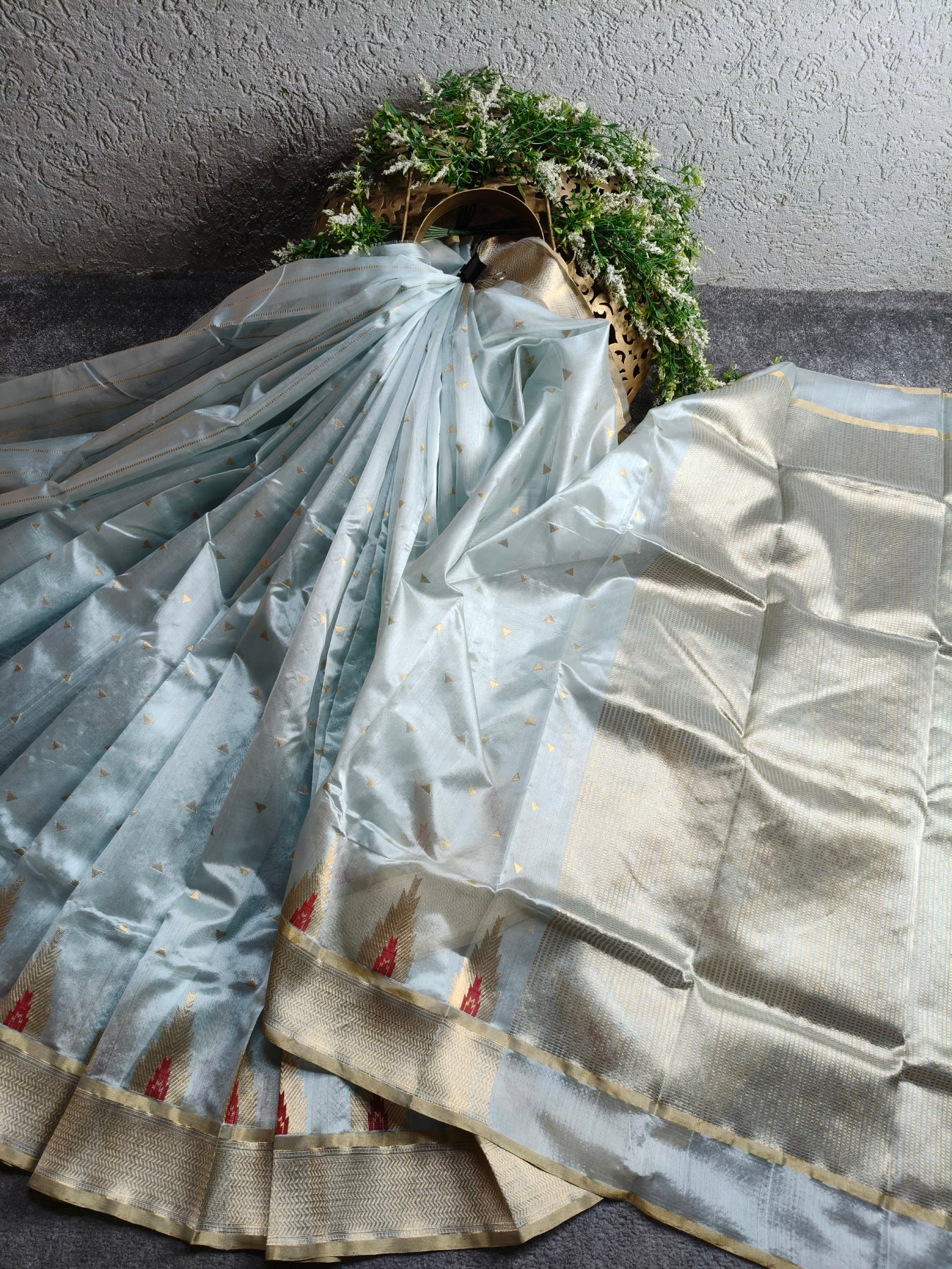 POWDER BLUE SILK PURE HANDLOOM 1 NALIYA CHANDERI SAREE