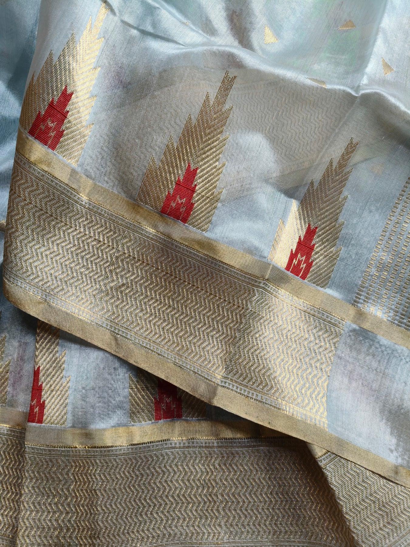 POWDER BLUE SILK PURE HANDLOOM 1 NALIYA CHANDERI SAREE