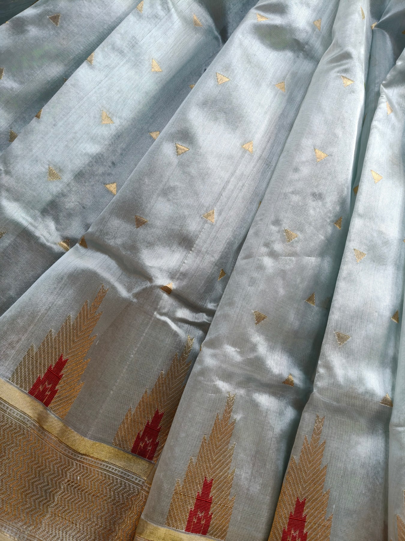 POWDER BLUE SILK PURE HANDLOOM 1 NALIYA CHANDERI SAREE