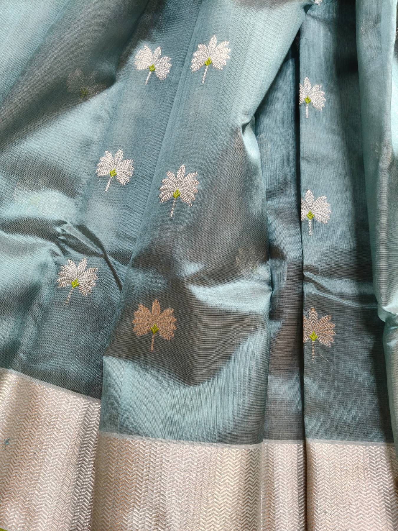 SKY BLUE SILK PURE HANDLOOM CHANDERI SAREE