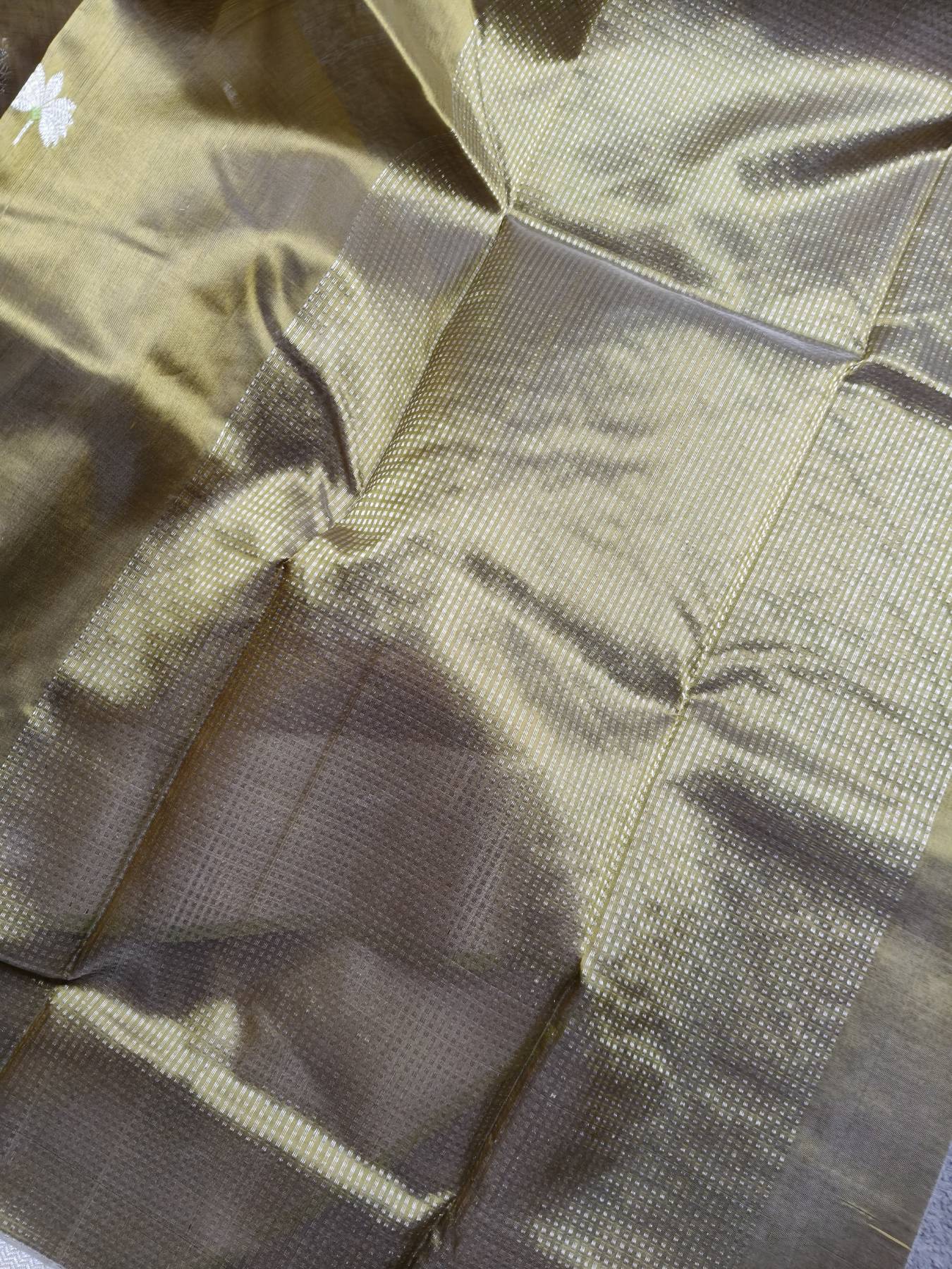 TWO TONE OLIVE GREEN SILK PURE HANDLOOM CHANDERI SAREE