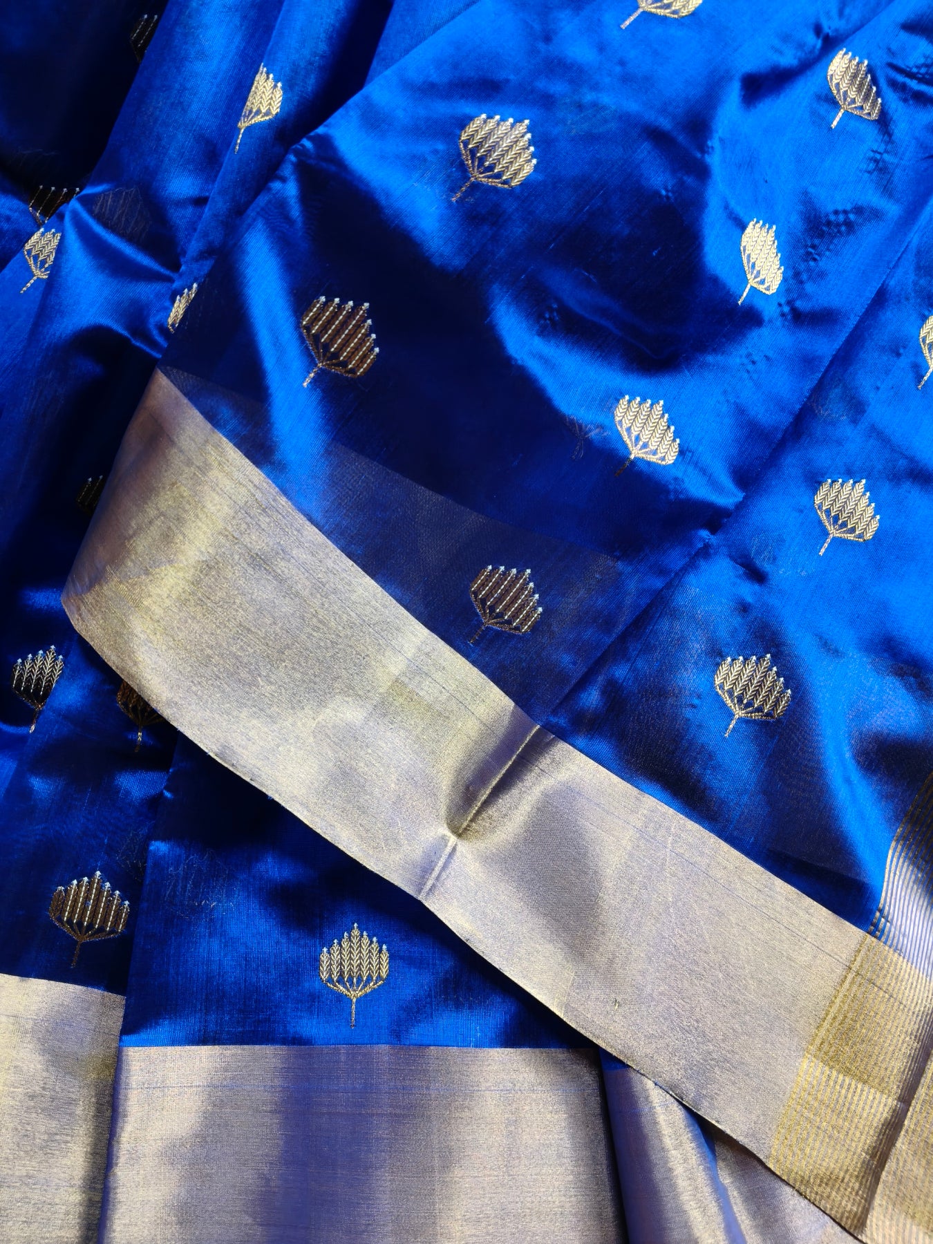 BLUE SILK PURE HANDLOOM EK NALIYA CHANDERI SAREE
