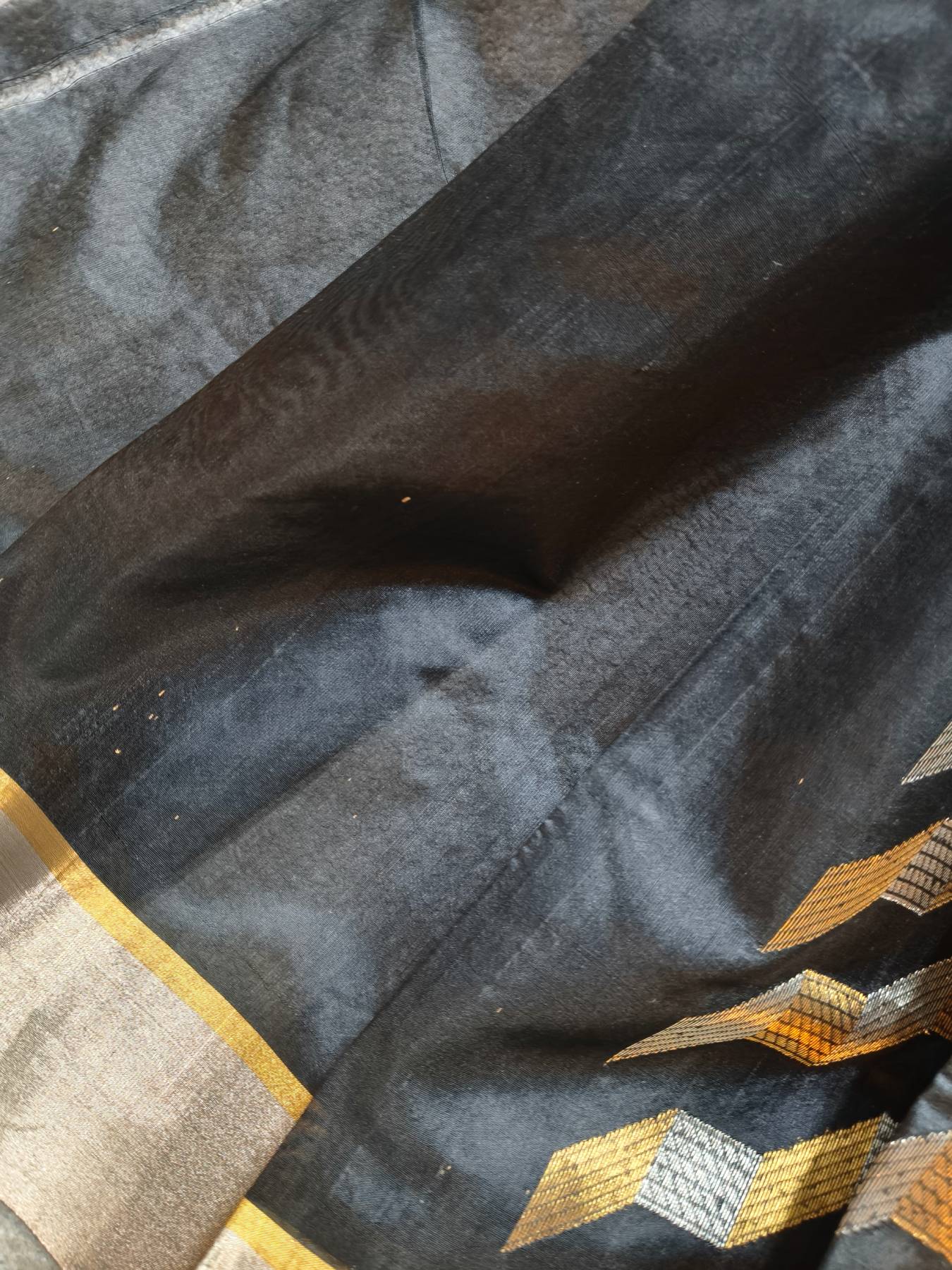 BLACK SILK PURE HANDLOOM CHANDERI SAREE