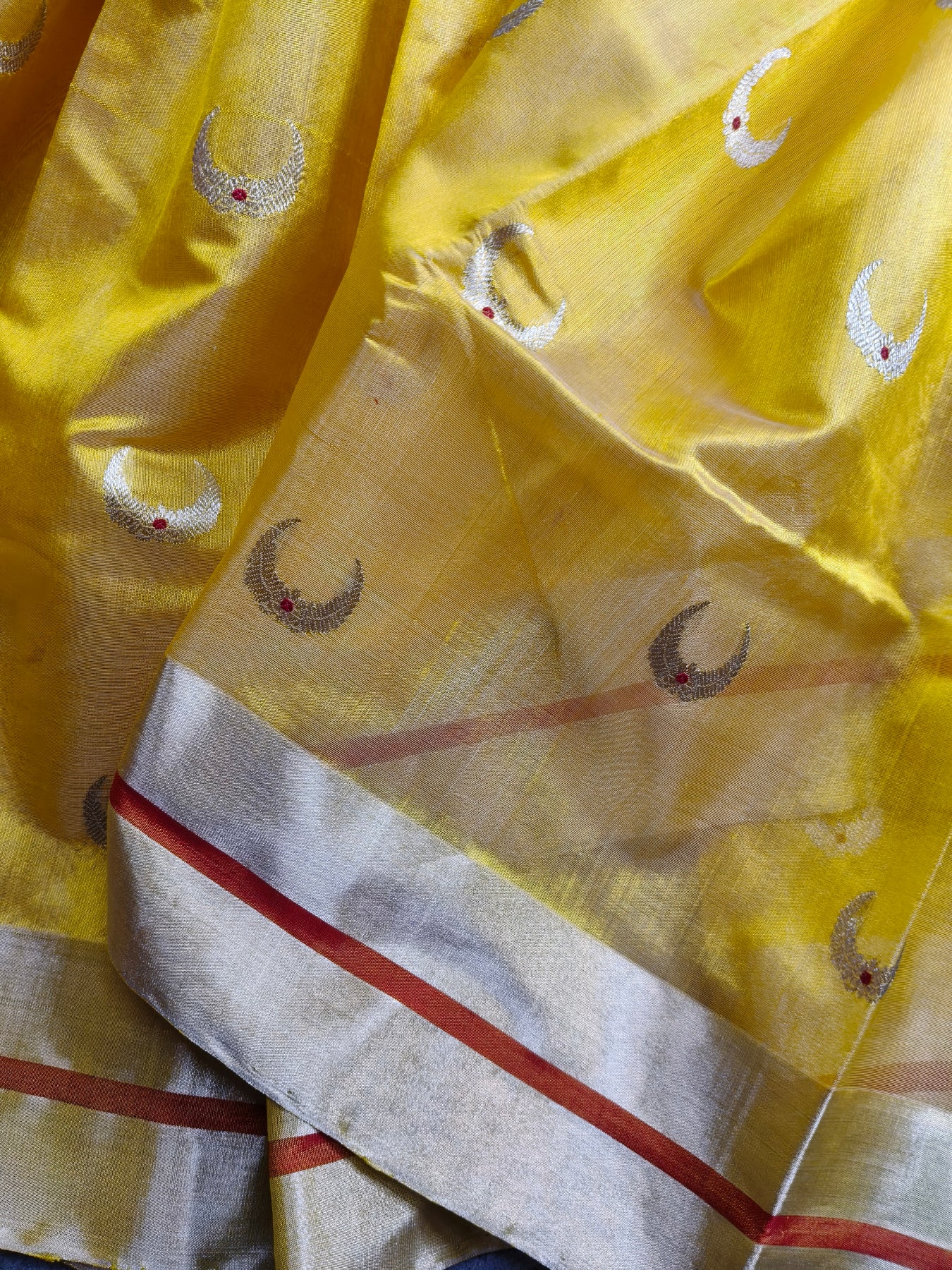 YELLOW SILK PURE HANDLOOM EK NALIYA CHANDERI SAREE