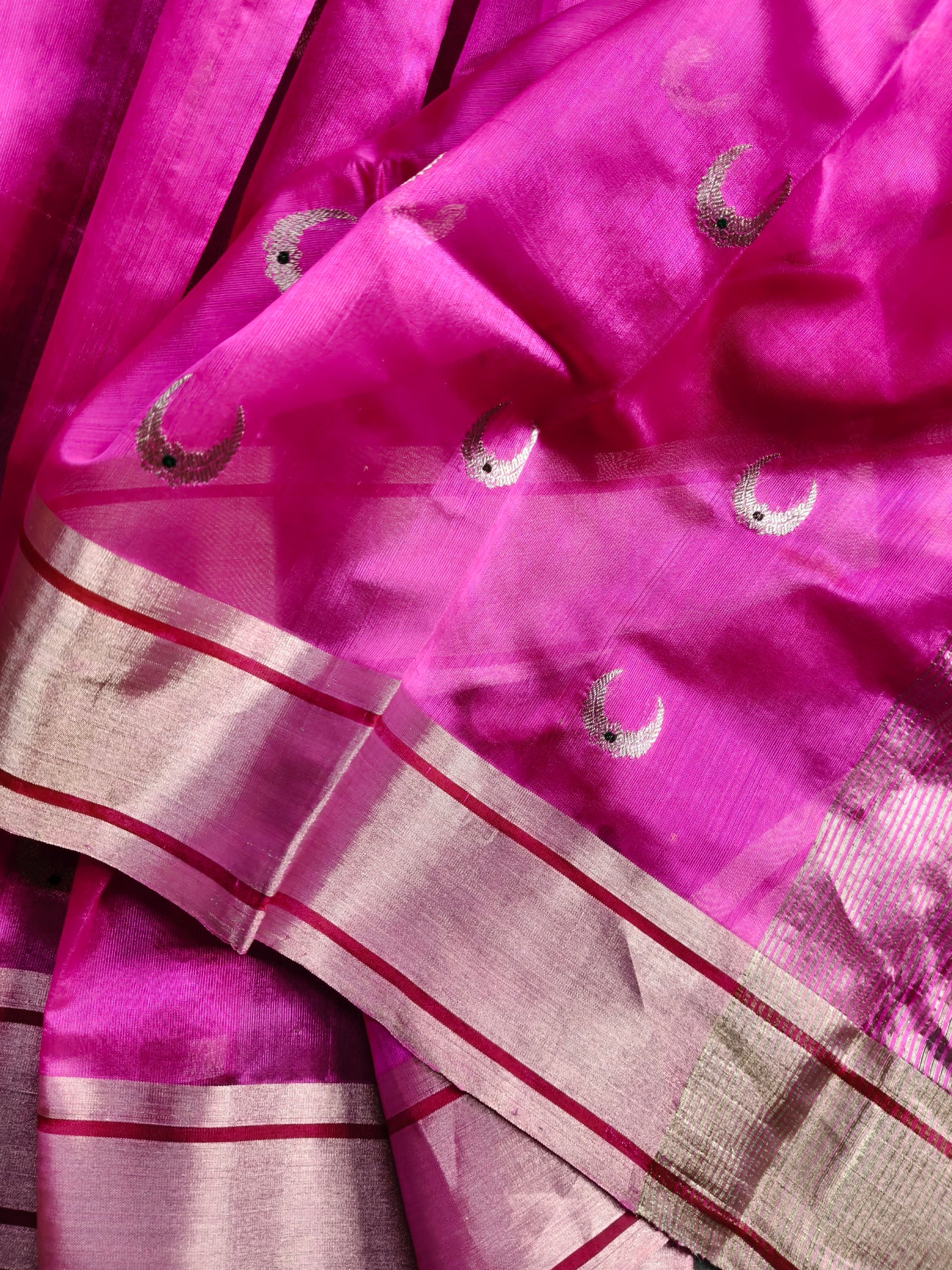 PINK SILK PURE HANDLOOM EK NALIYA CHANDERI SAREE