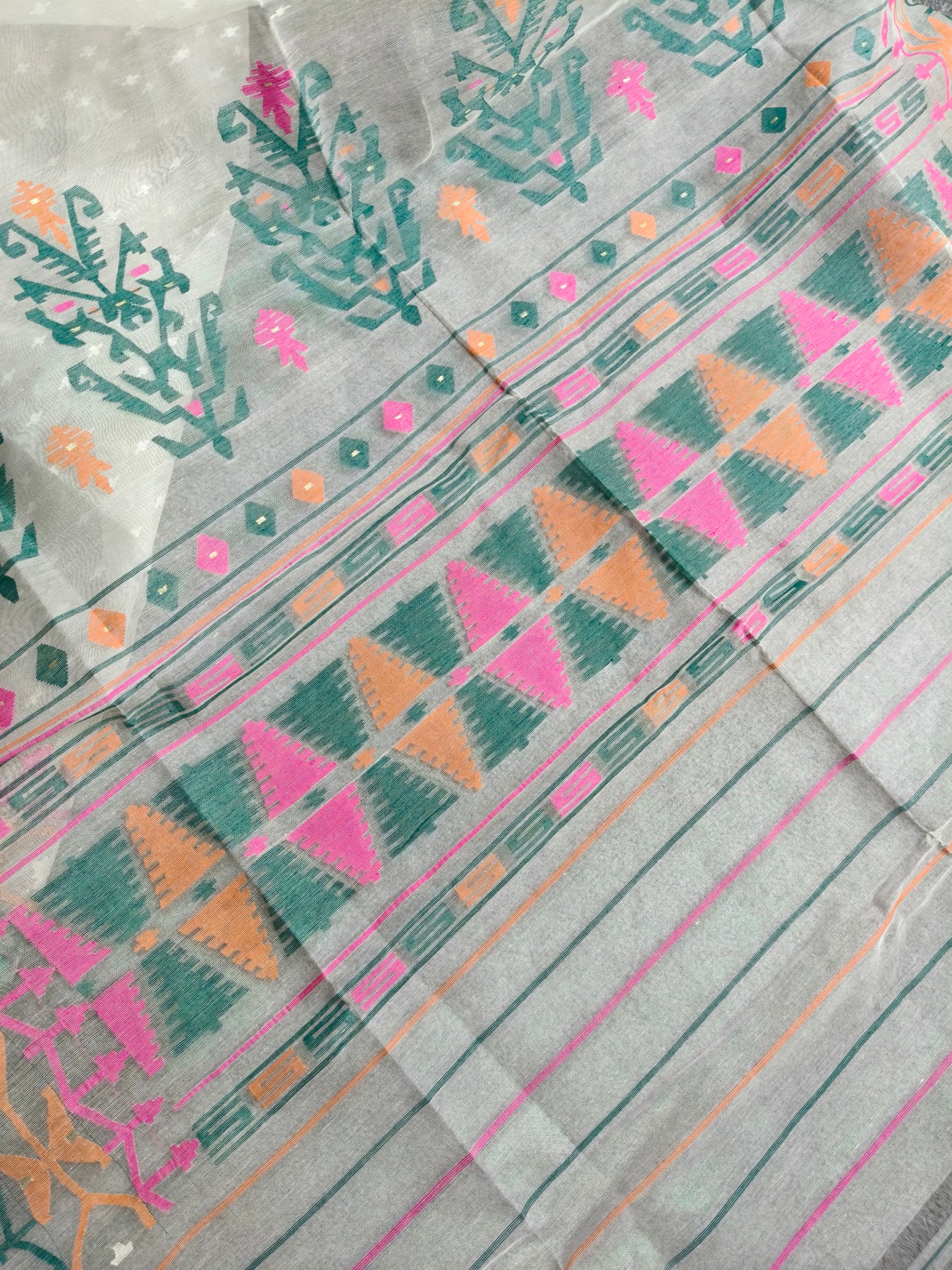 OFF WHITE COTTON (80 COUNT) PURE HANDLOOM DHAKAI JAMDANI SAREE
