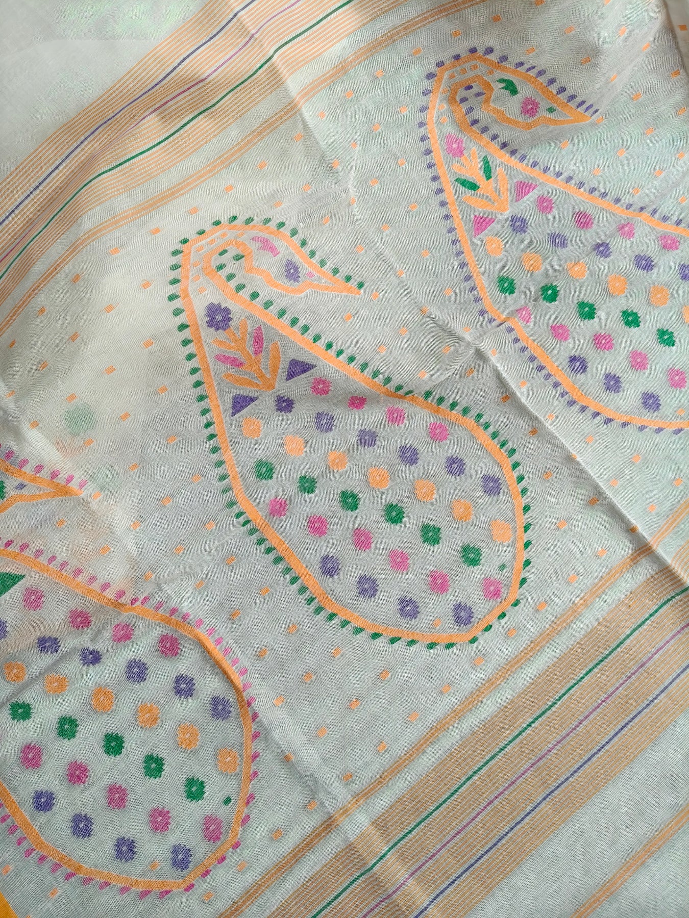 OFF WHITE COTTON (80 COUNT) PURE HANDLOOM DHAKAI JAMDANI SAREE