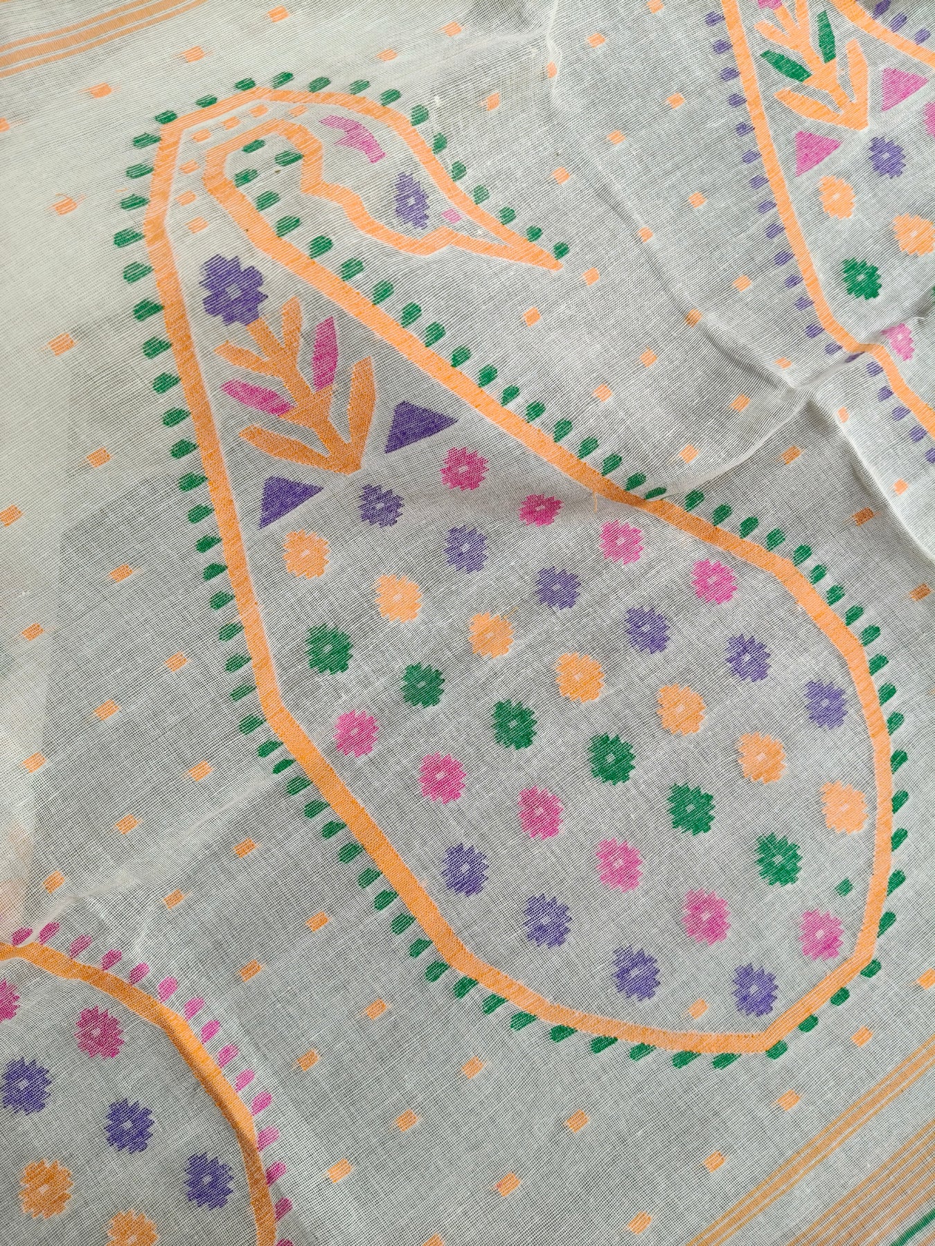 OFF WHITE COTTON (80 COUNT) PURE HANDLOOM DHAKAI JAMDANI SAREE