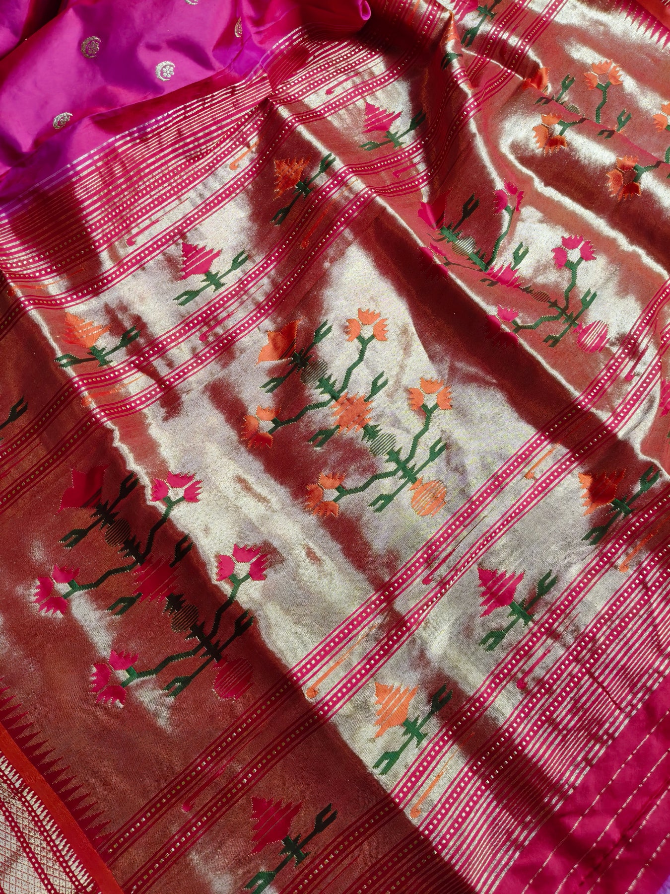 TWO TONE PINK SILK PURE HANDLOOM PAITHANI SAREE
