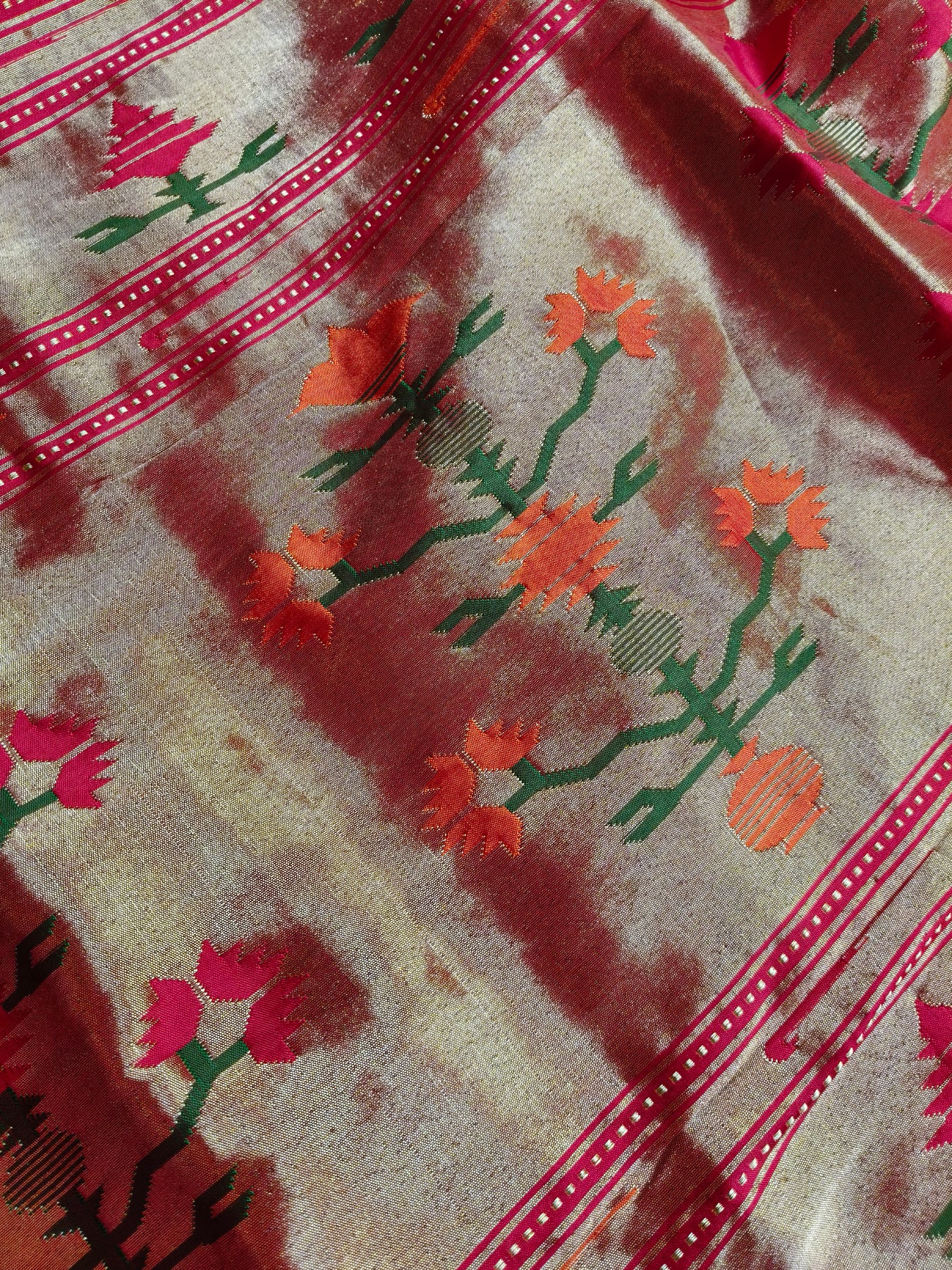 TWO TONE PINK SILK PURE HANDLOOM PAITHANI SAREE