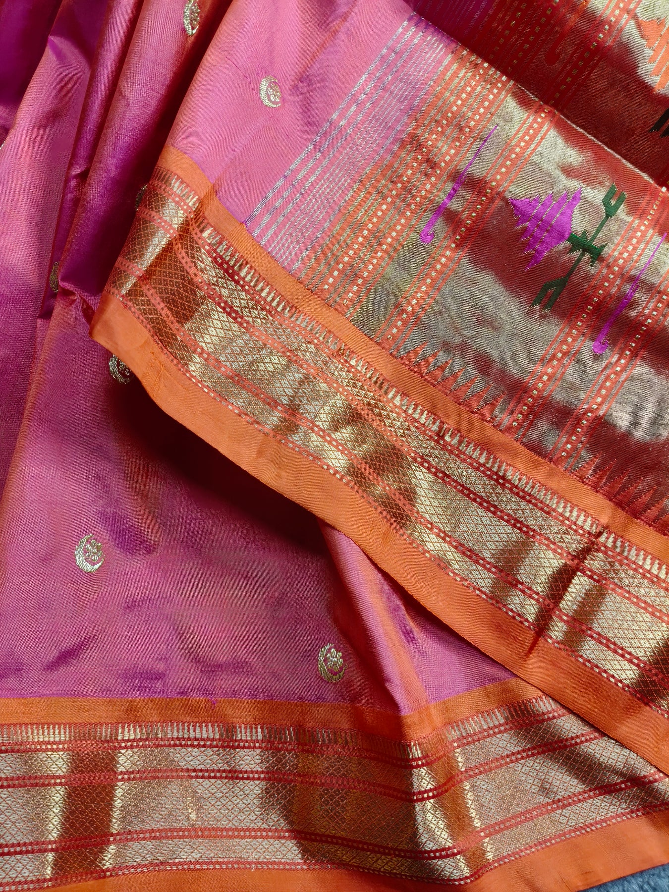 PEACH PINK SILK PURE HANDLOOM PAITHANI SAREE