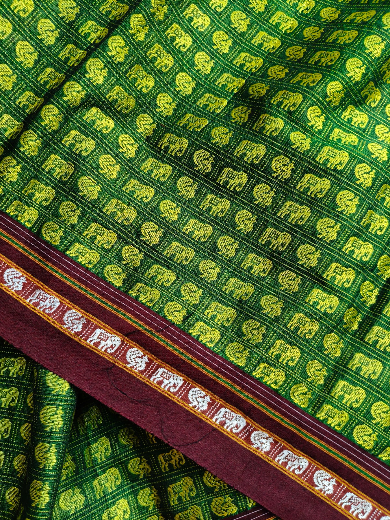 GREEN MULBERRY SILK PURE HANDLOOM KHUN SAREE