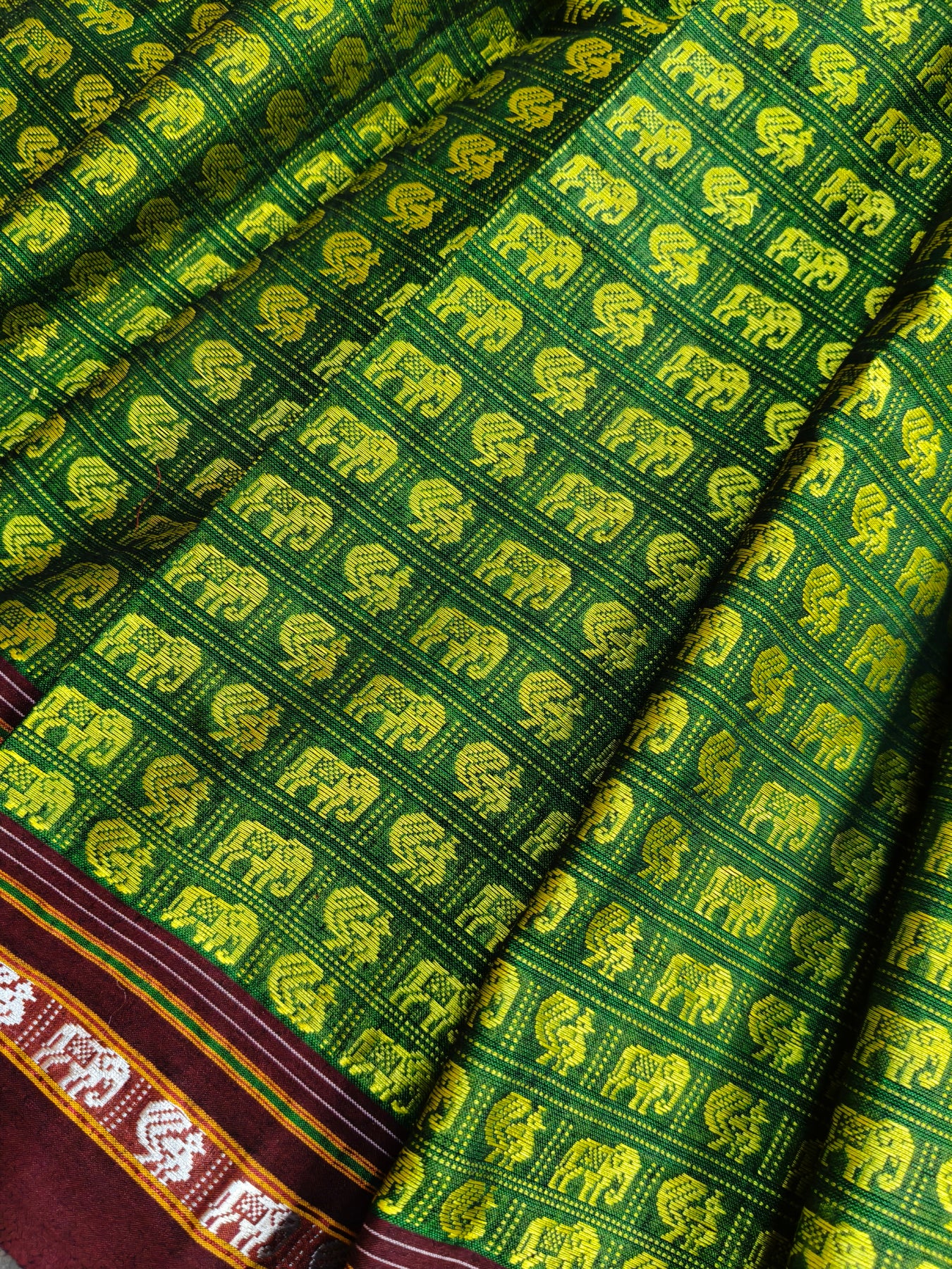 GREEN MULBERRY SILK PURE HANDLOOM KHUN SAREE